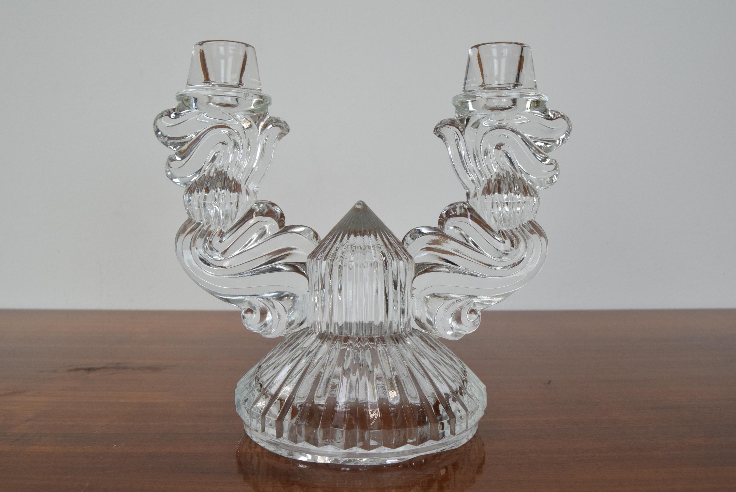 Mid-Century Glass Candlestick/Bohemia, 1960's In Good Condition For Sale In Praha, CZ