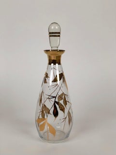 Midcentury Glass Carafe with Hand Painted Floral Pattern in Cabana Style