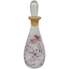 Midcentury Glass Carafe with Hand Painted Thistle Pattern in Cabana Style