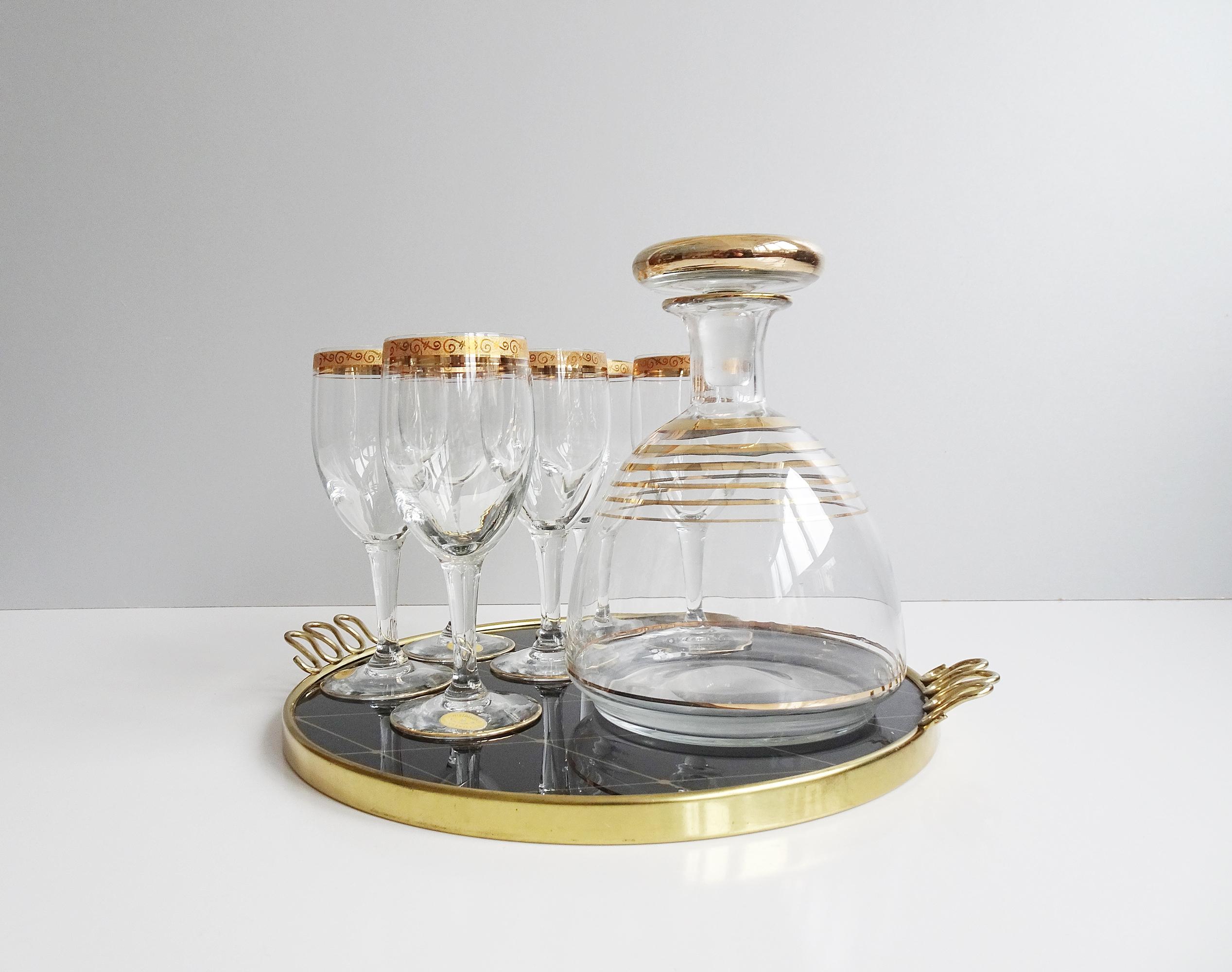 Mid-Century Glass Carafe with Liqueur Set on Tray, France 1950s For Sale 2