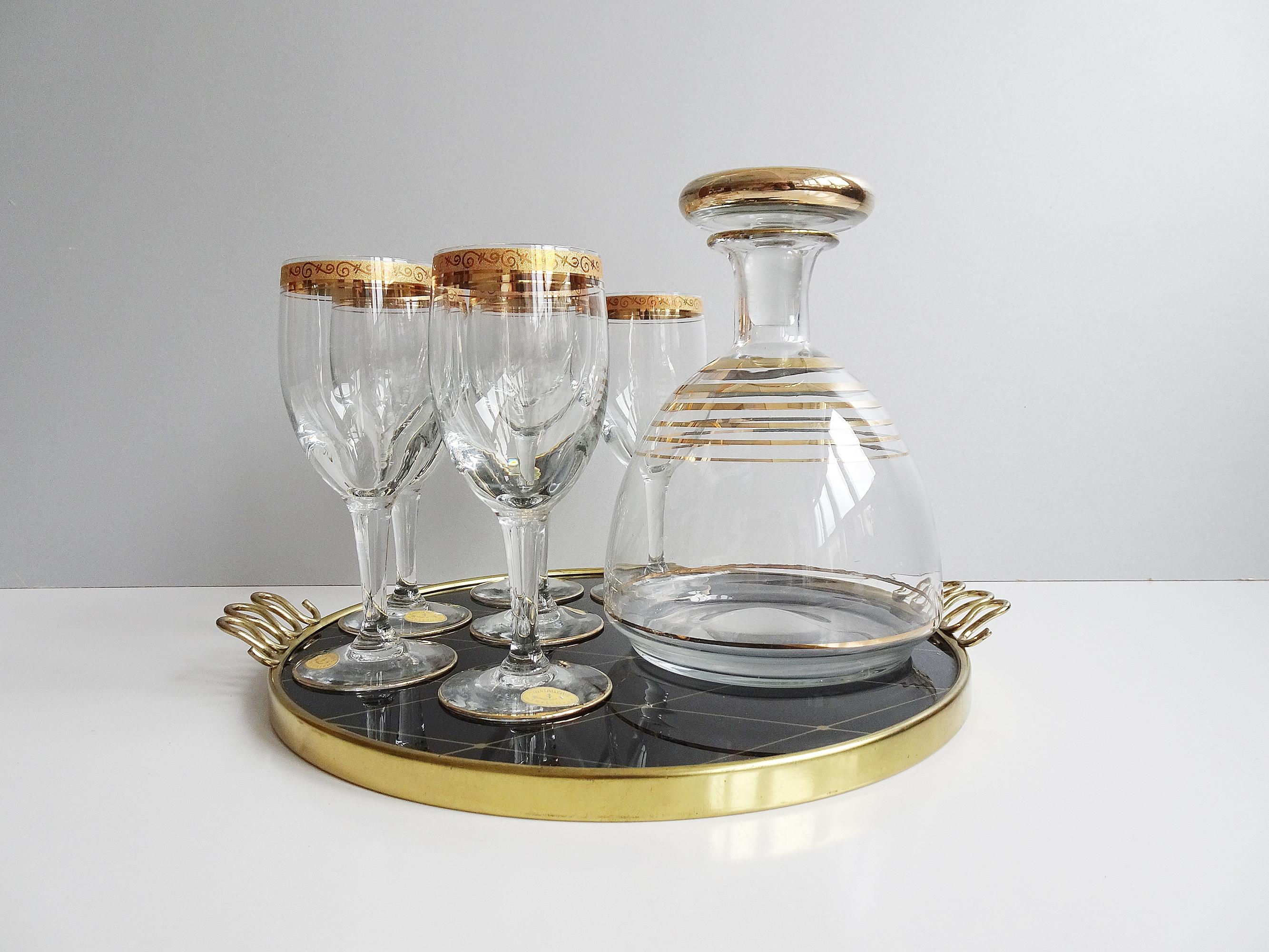 Mid-Century Glass Carafe with Liqueur Set on Tray, France 1950s For Sale 3