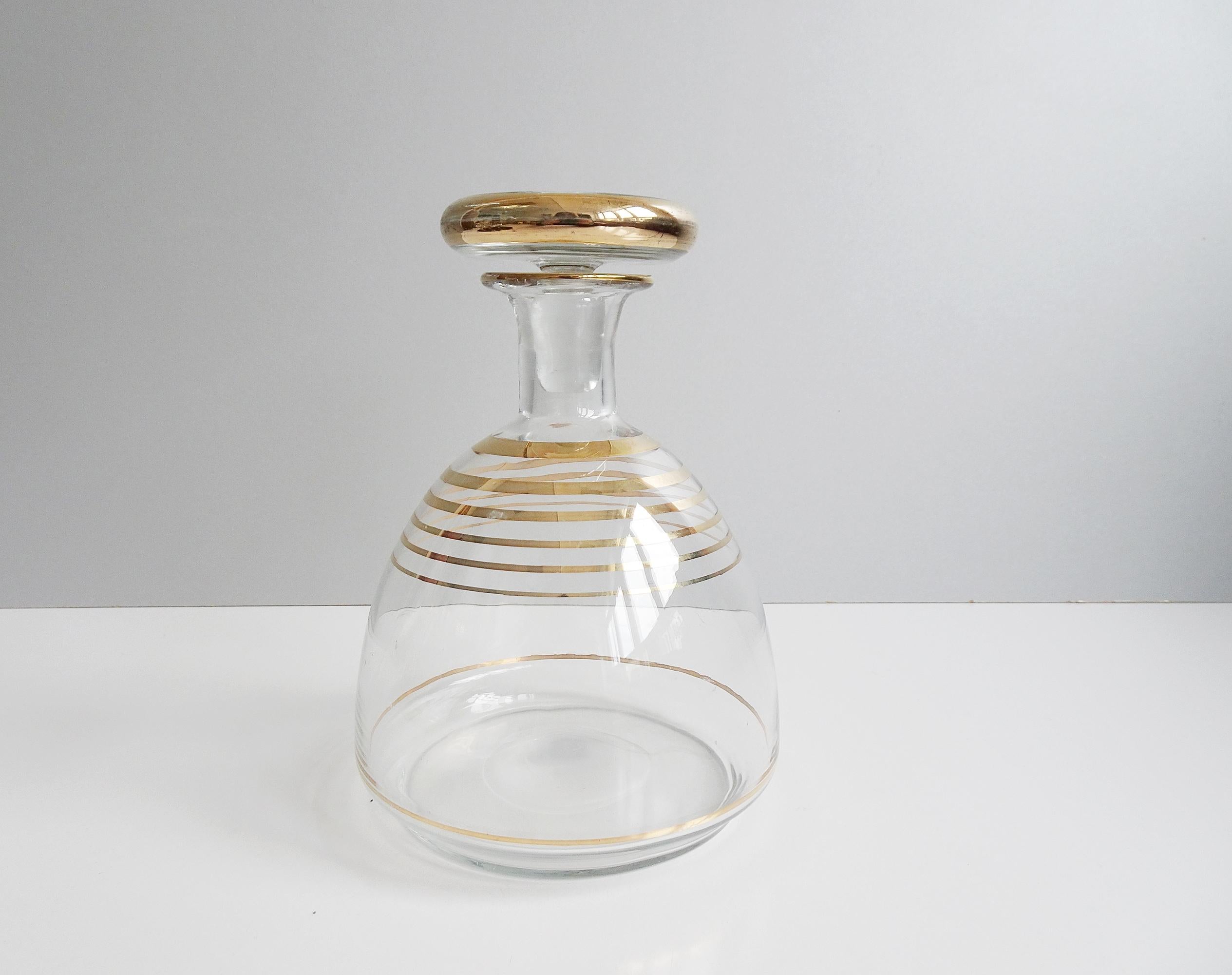 Gilt Mid-Century Glass Carafe with Liqueur Set on Tray, France 1950s For Sale
