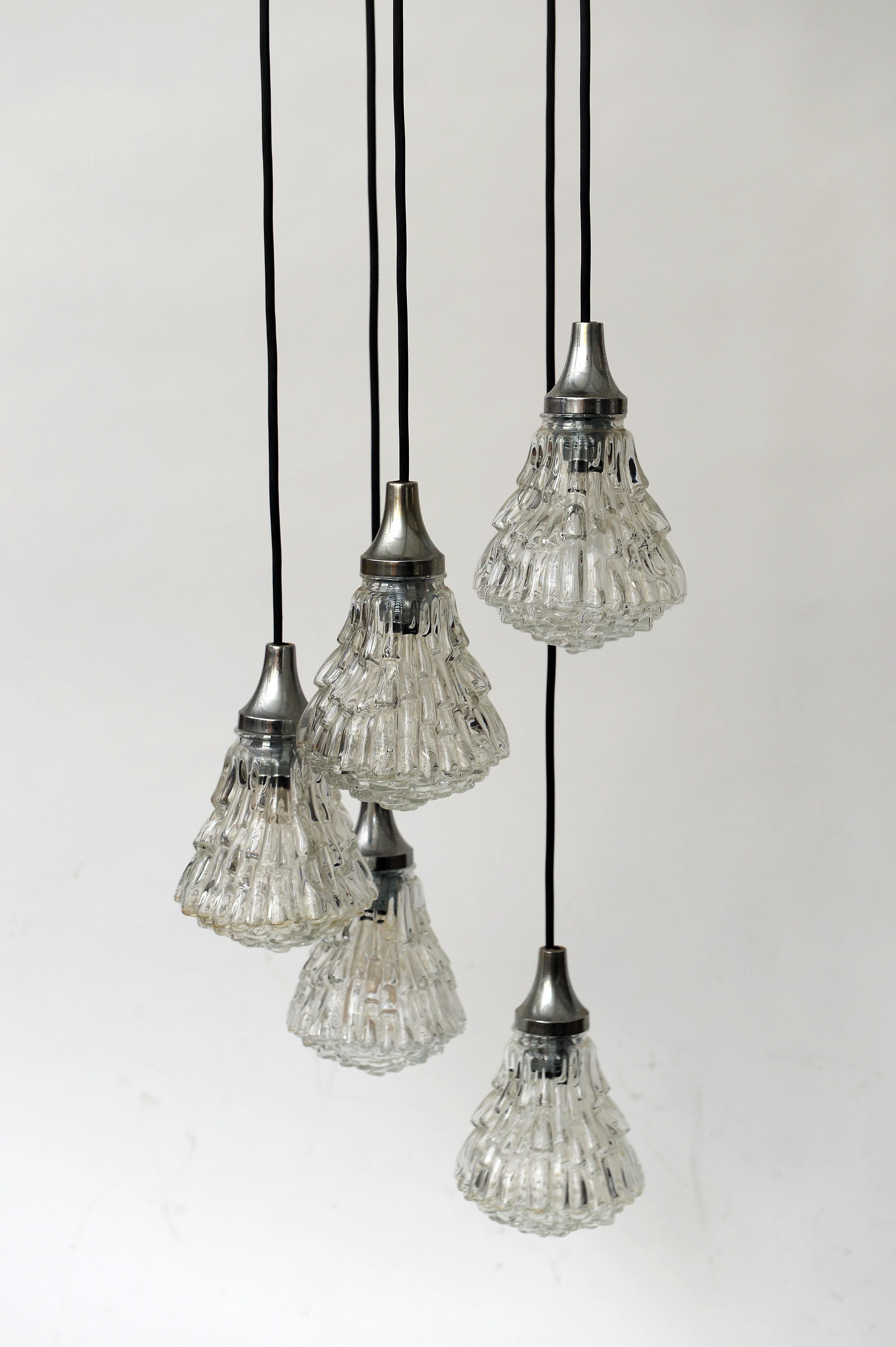 Midcentury glass chandelier, 1960s  In Excellent Condition In HEVERLEE, BE