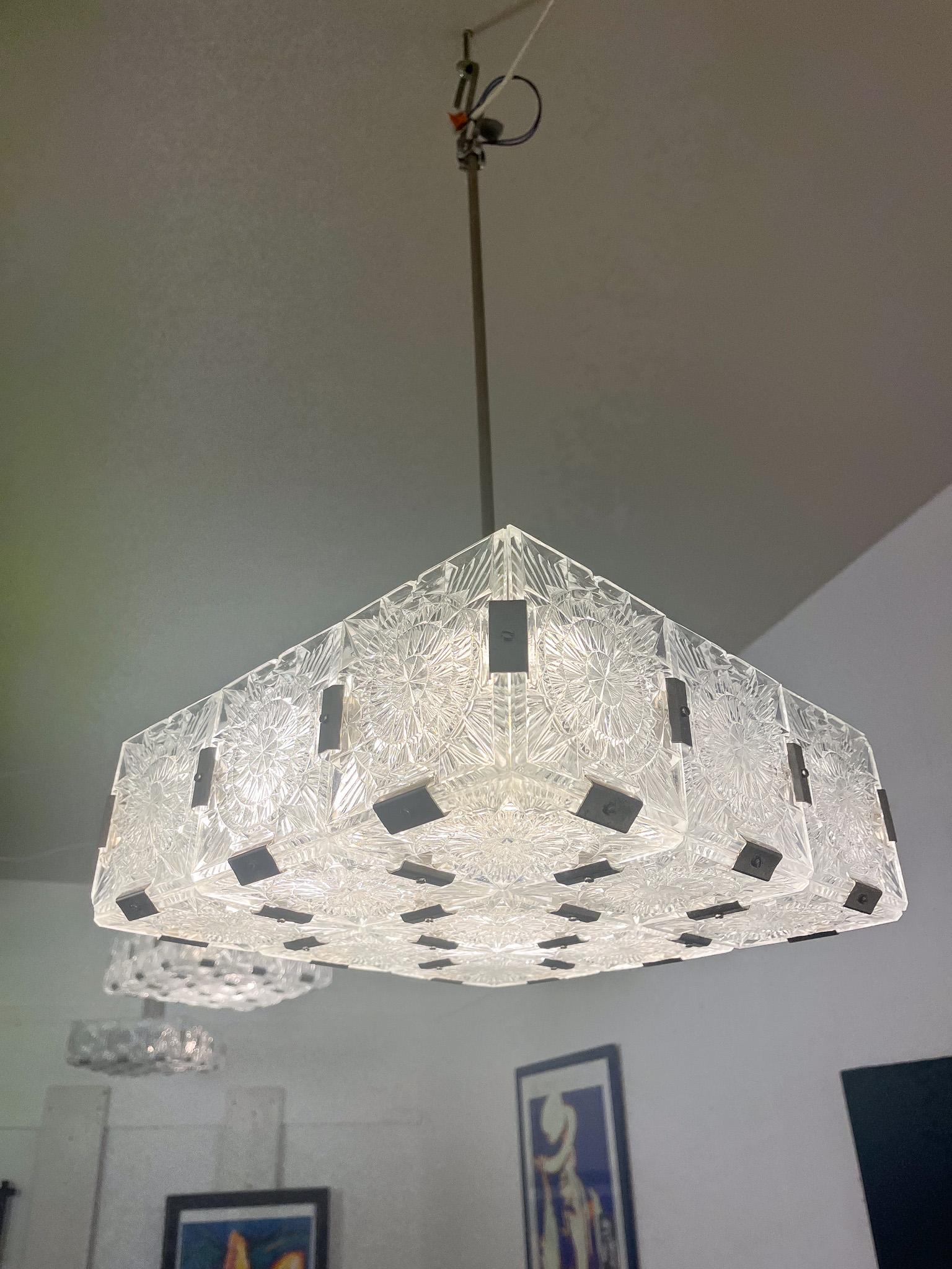 Mid-Century Glass Chandelier by Kamenicky Senov, Czech Republic, 1960s In Good Condition For Sale In Brussels, BE