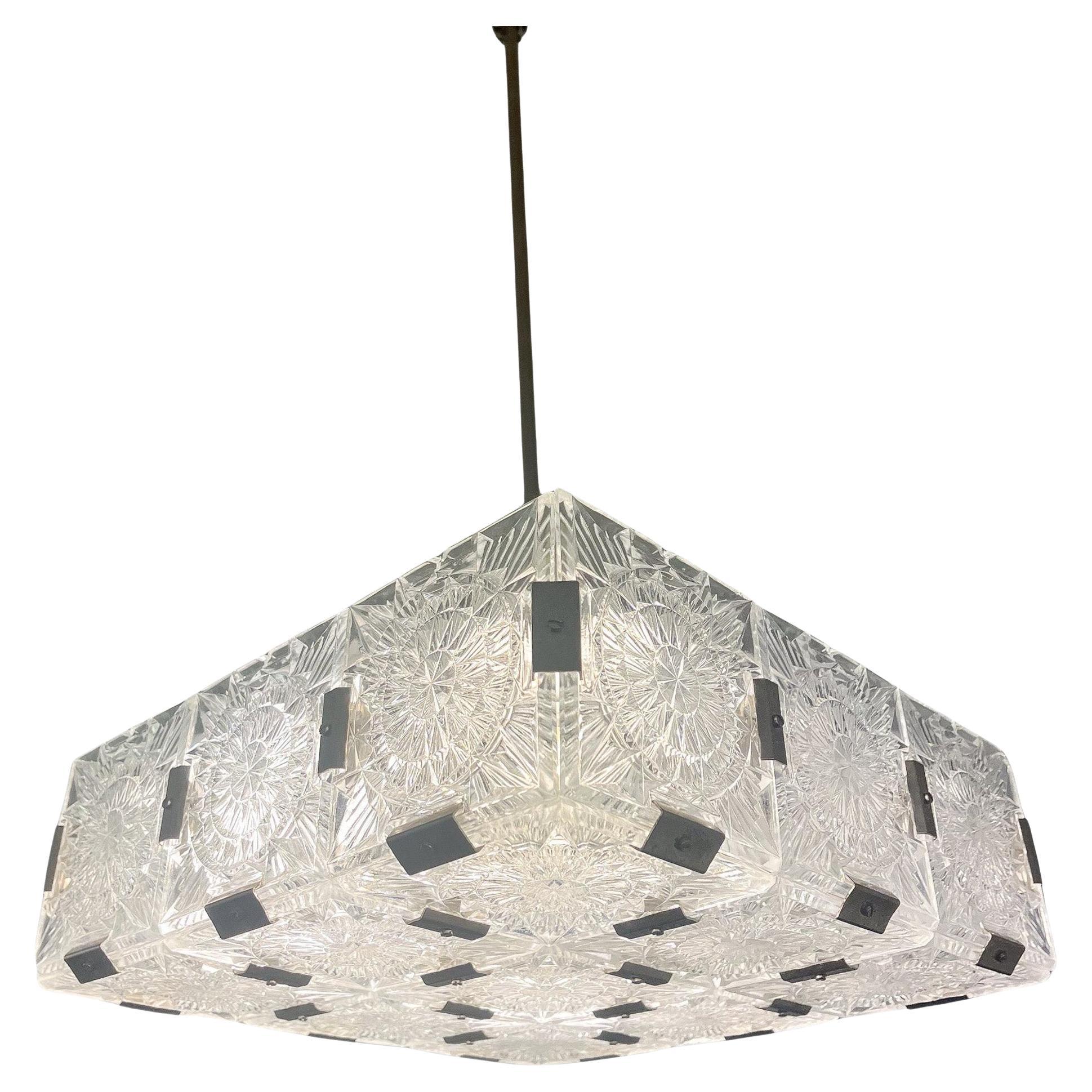 Mid-Century Glass Chandelier by Kamenicky Senov, Czech Republic, 1960s
