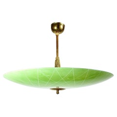 Mid-Century Glass Chandelier White Brass Fittings