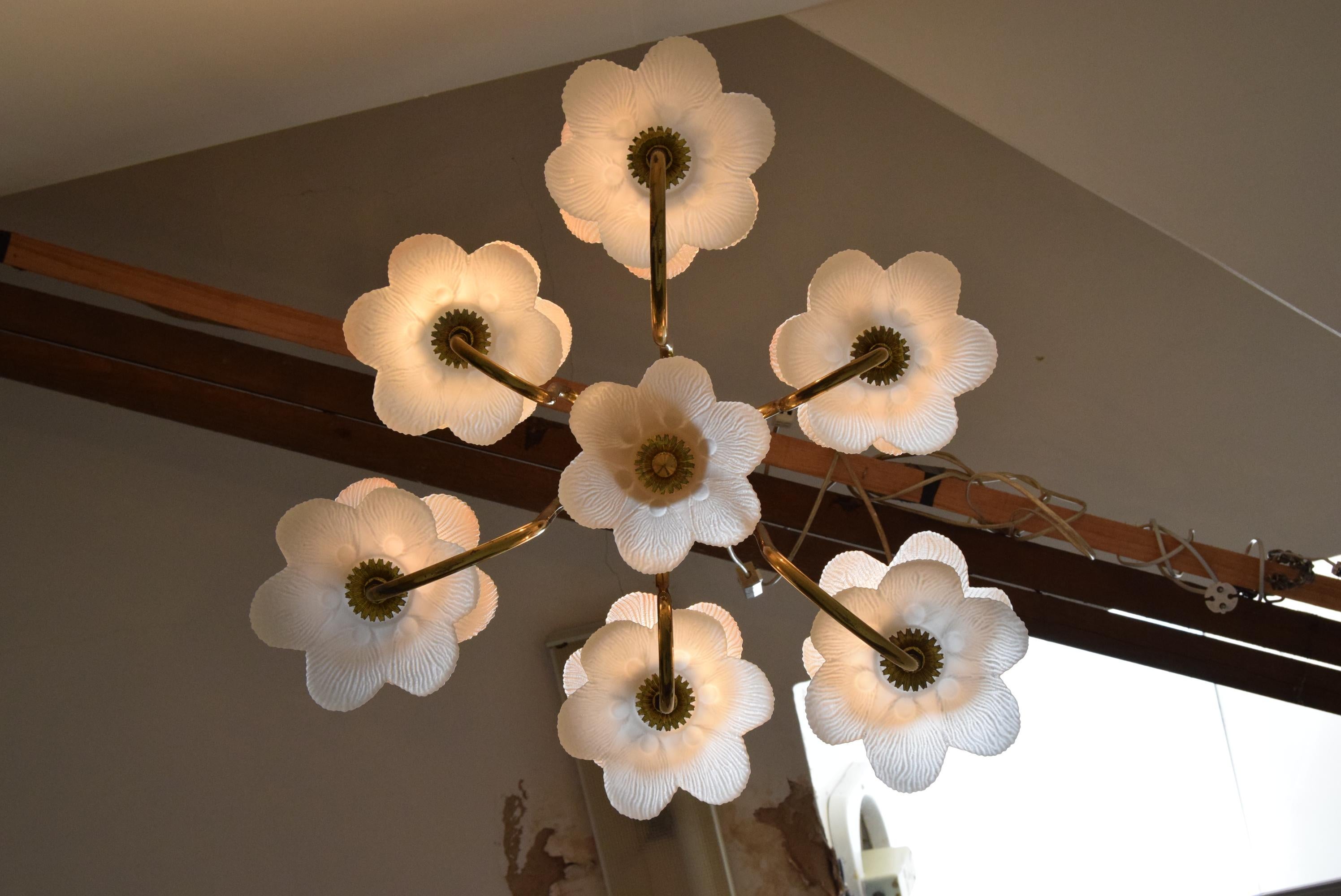Mid-Century Glass Chandelier, 1970's For Sale 3