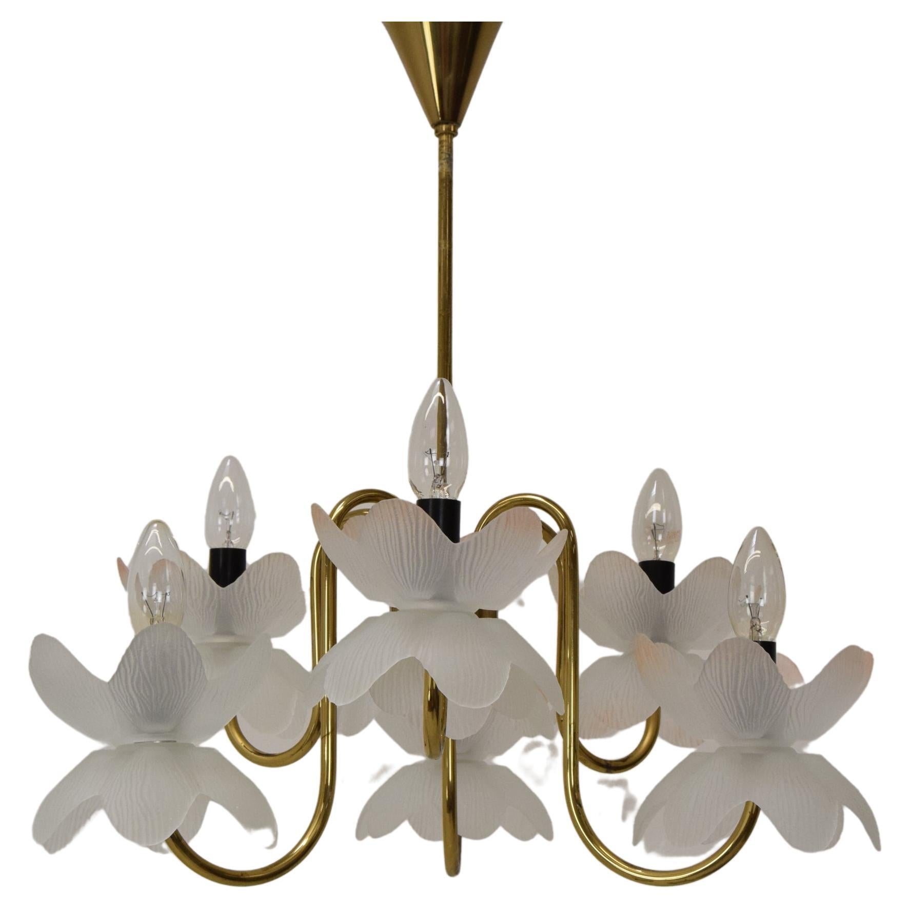 Mid-Century Glass Chandelier, 1970's For Sale