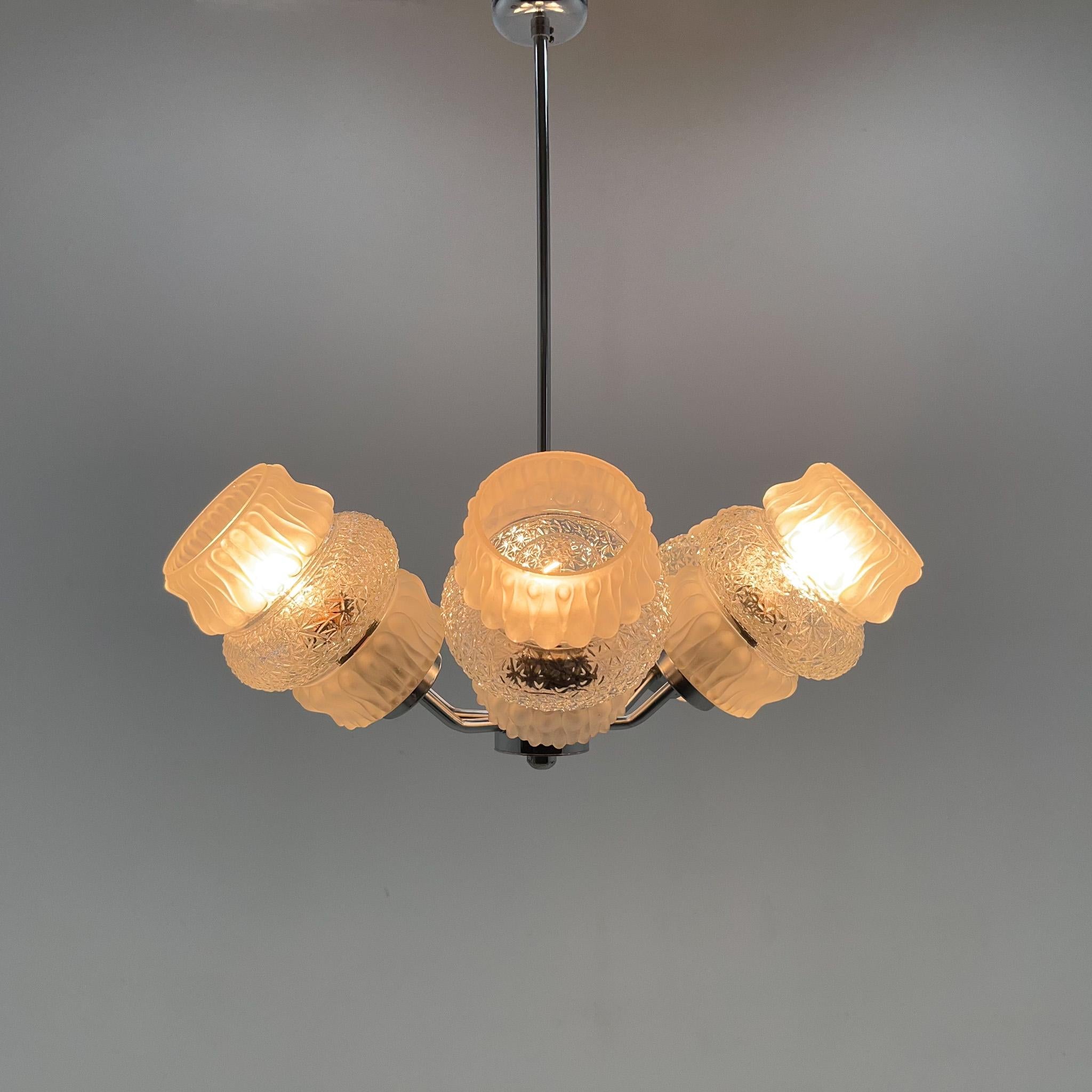 Mid-Century Glass & Chrome Chandelier, 1970's For Sale 3