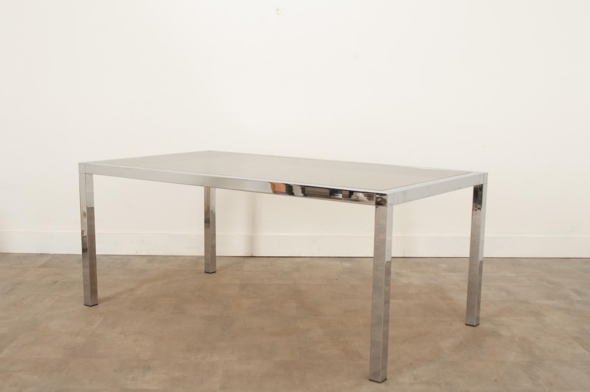 Midcentury Glass & Chrome Dining Table For Sale 4