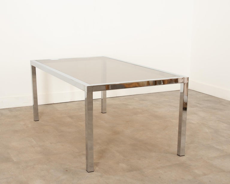 Midcentury Glass and Chrome Dining Table For Sale at 1stDibs