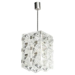 Lustre à pendentif rectangulaire en verre et chrome du milieu du siècle par Kinkeldey