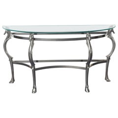 Mid-Century Glass & Chrome with Horse Shaped Legs Console Table