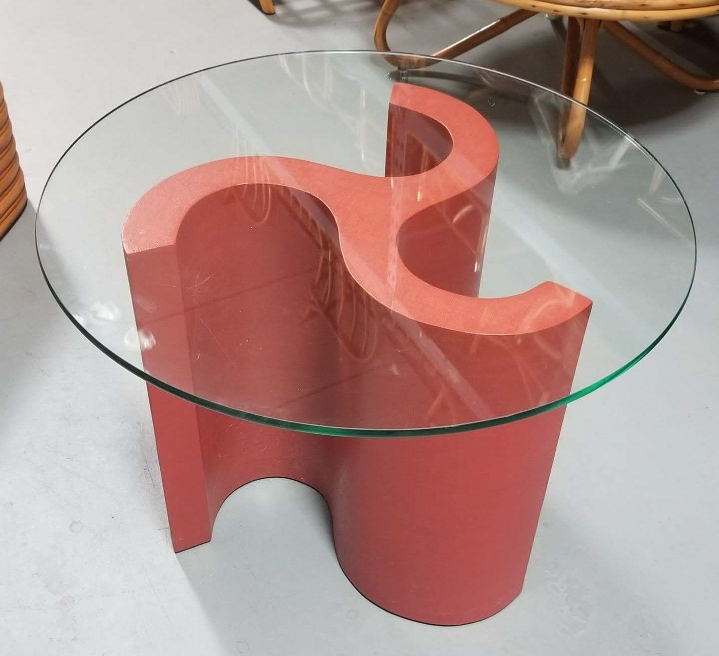 Mid-Century Modern Mid Century Glass Coffee Table Red Spiral Pedestal Base in the Style of Springer