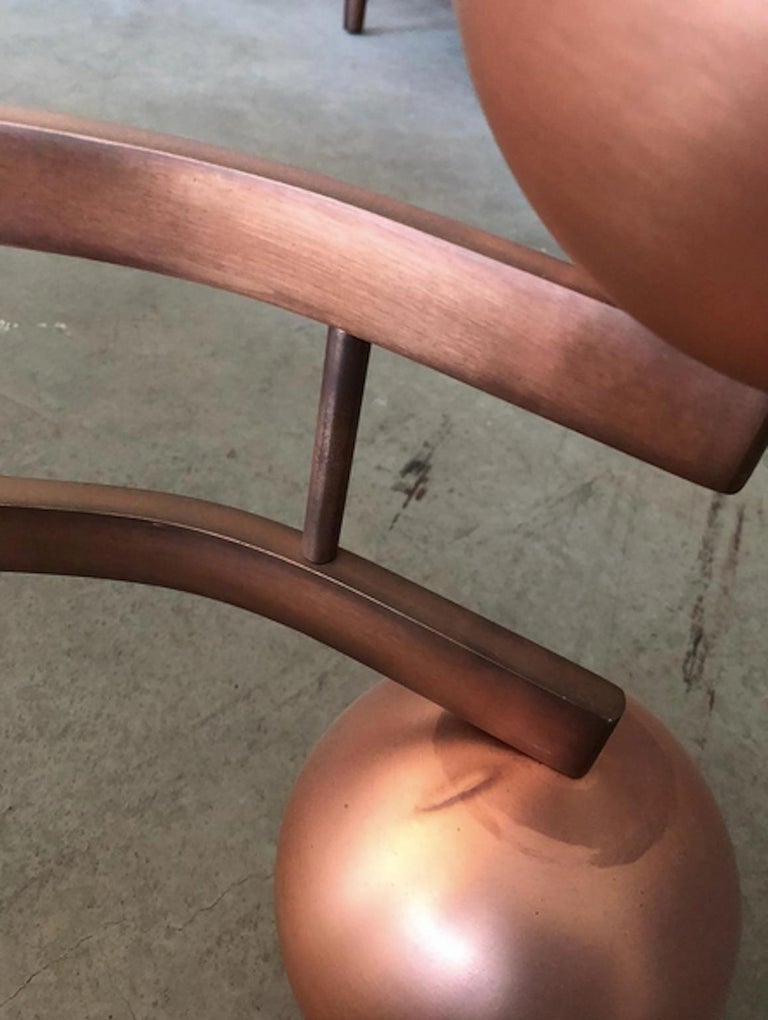 MidCentury Glass Coffee Table with Sculptural Copper Frame For Sale at