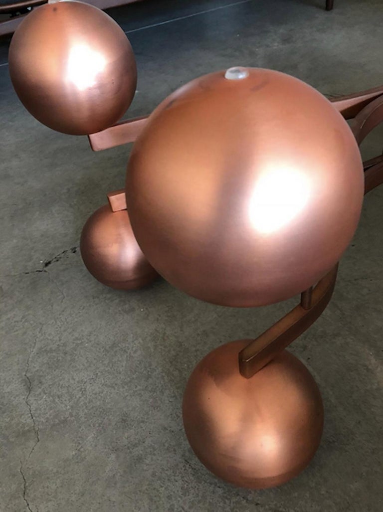 MidCentury Glass Coffee Table with Sculptural Copper Frame For Sale at