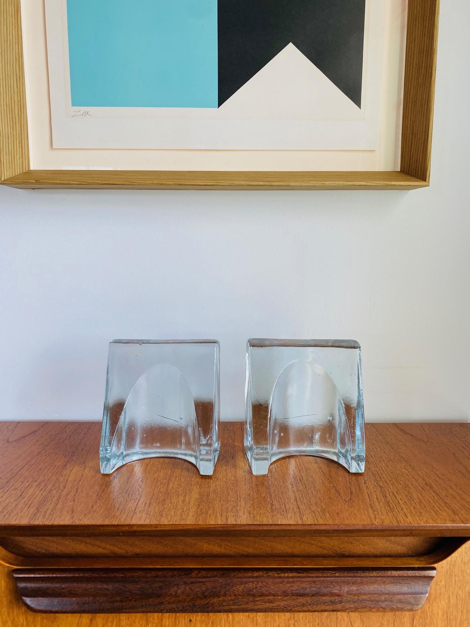 American Mid Century Glass Crystal Shovel Bookends by Blenko For Sale