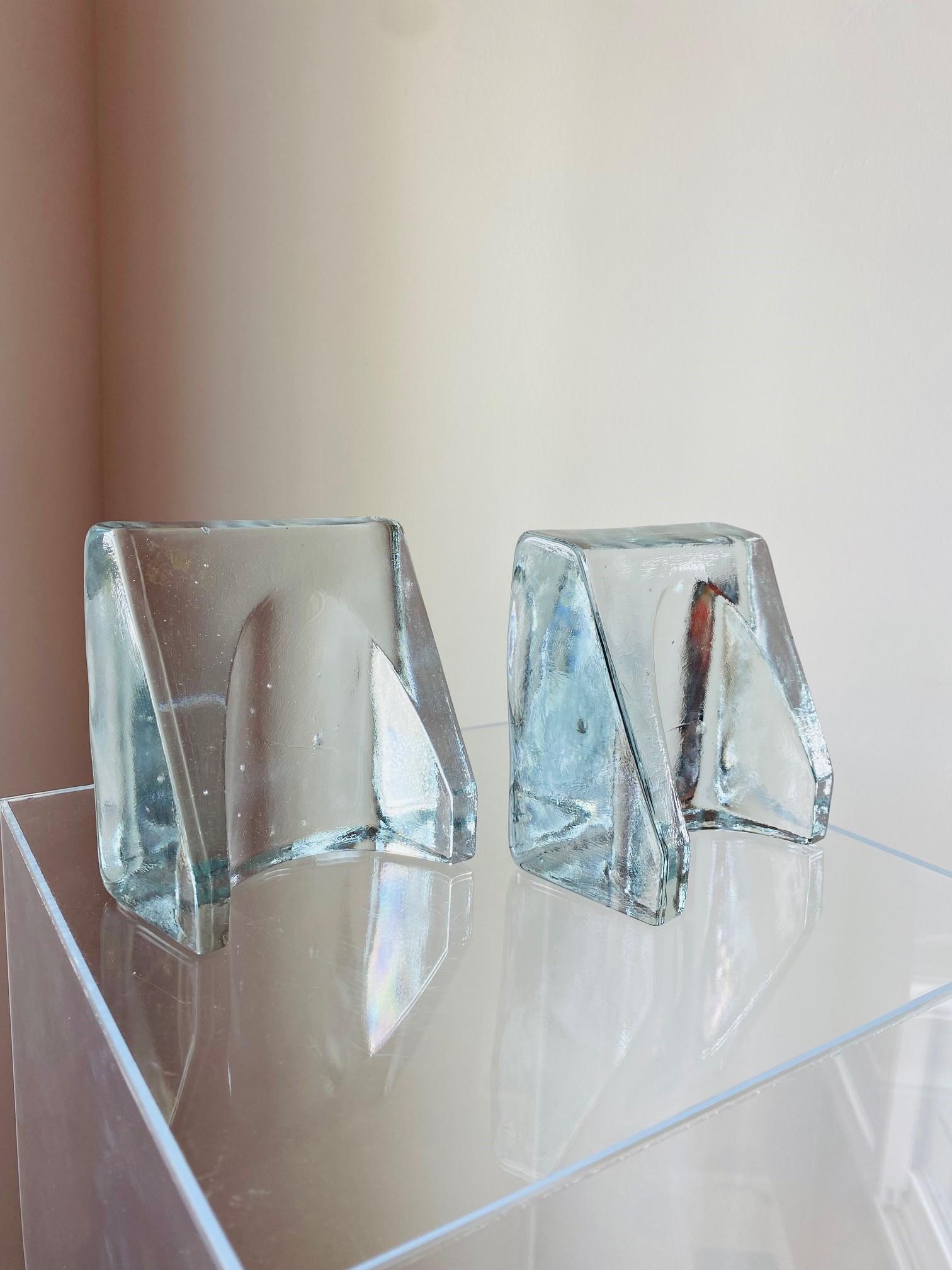 Hand-Crafted Mid Century Glass Crystal Shovel Bookends by Blenko For Sale