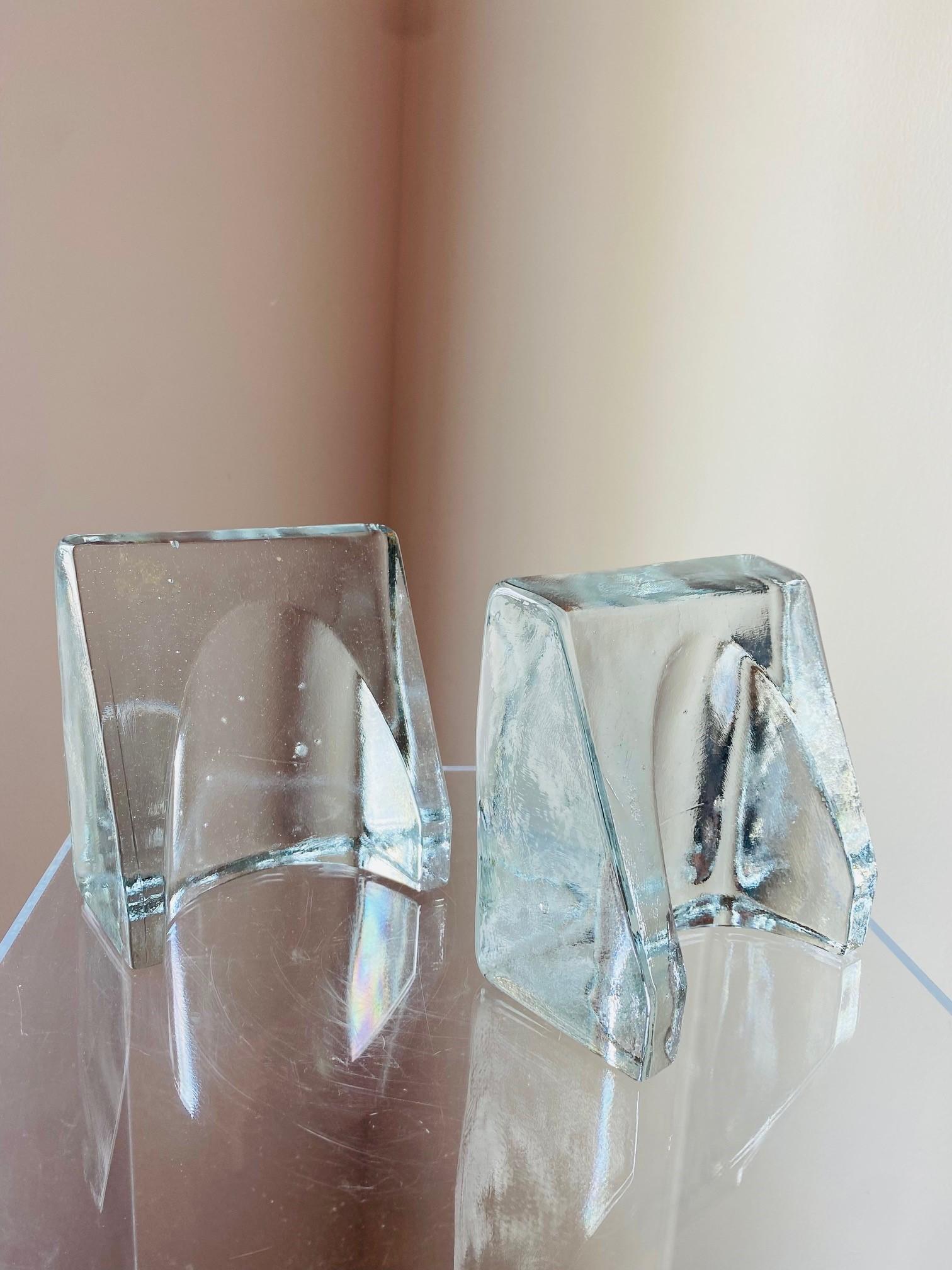 Late 20th Century Mid Century Glass Crystal Shovel Bookends by Blenko For Sale
