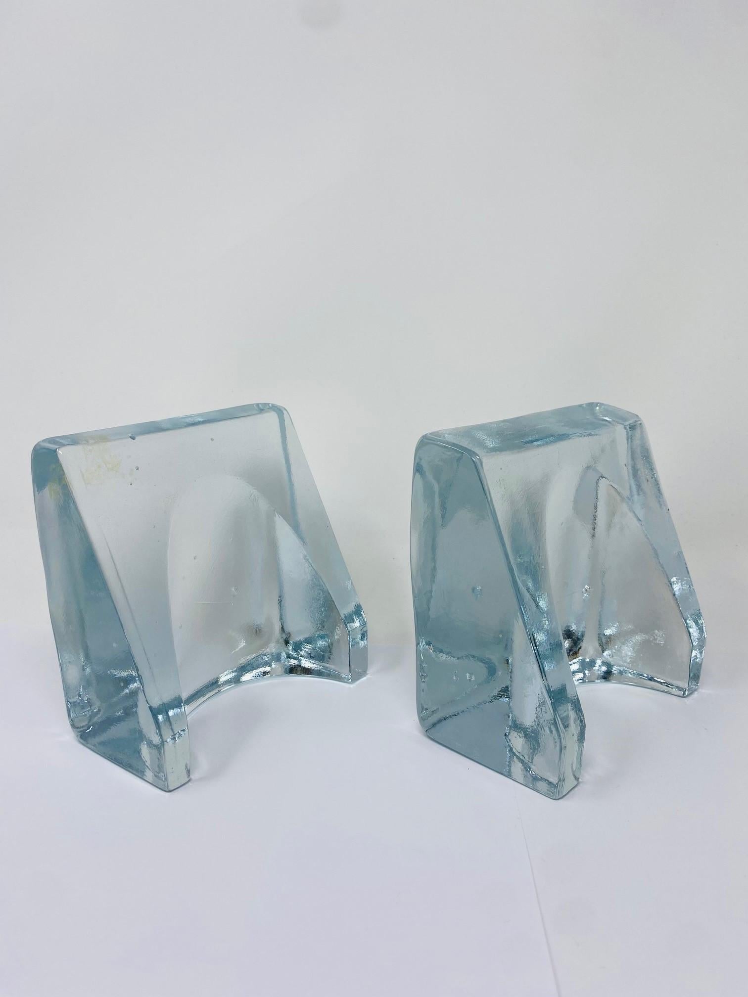 Mid Century Glass Crystal Shovel Bookends by Blenko For Sale 1