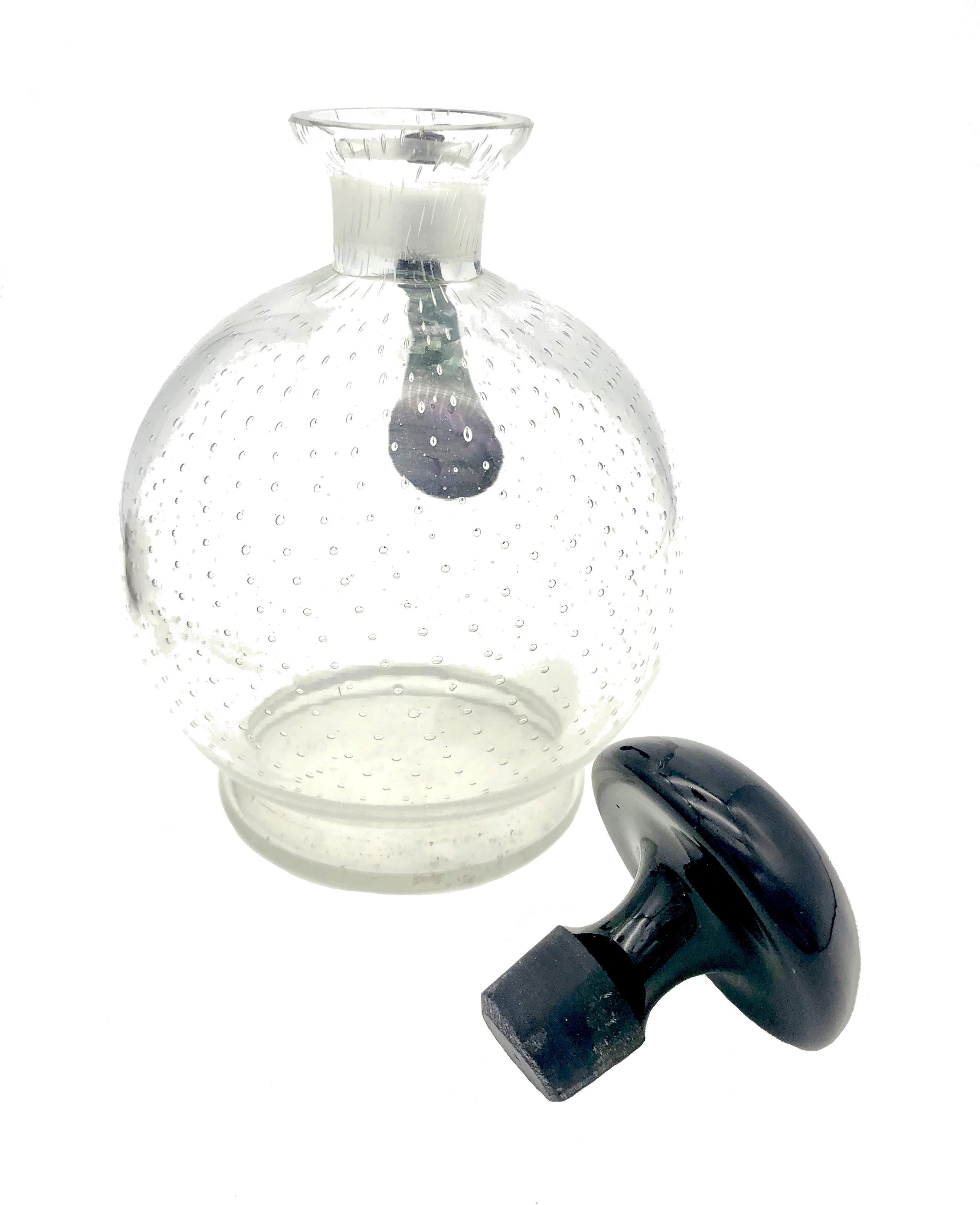 Mid-Century Modern Mid-Century Glass Dekanter Clear Glass with all over Air Bubble Ornament  For Sale