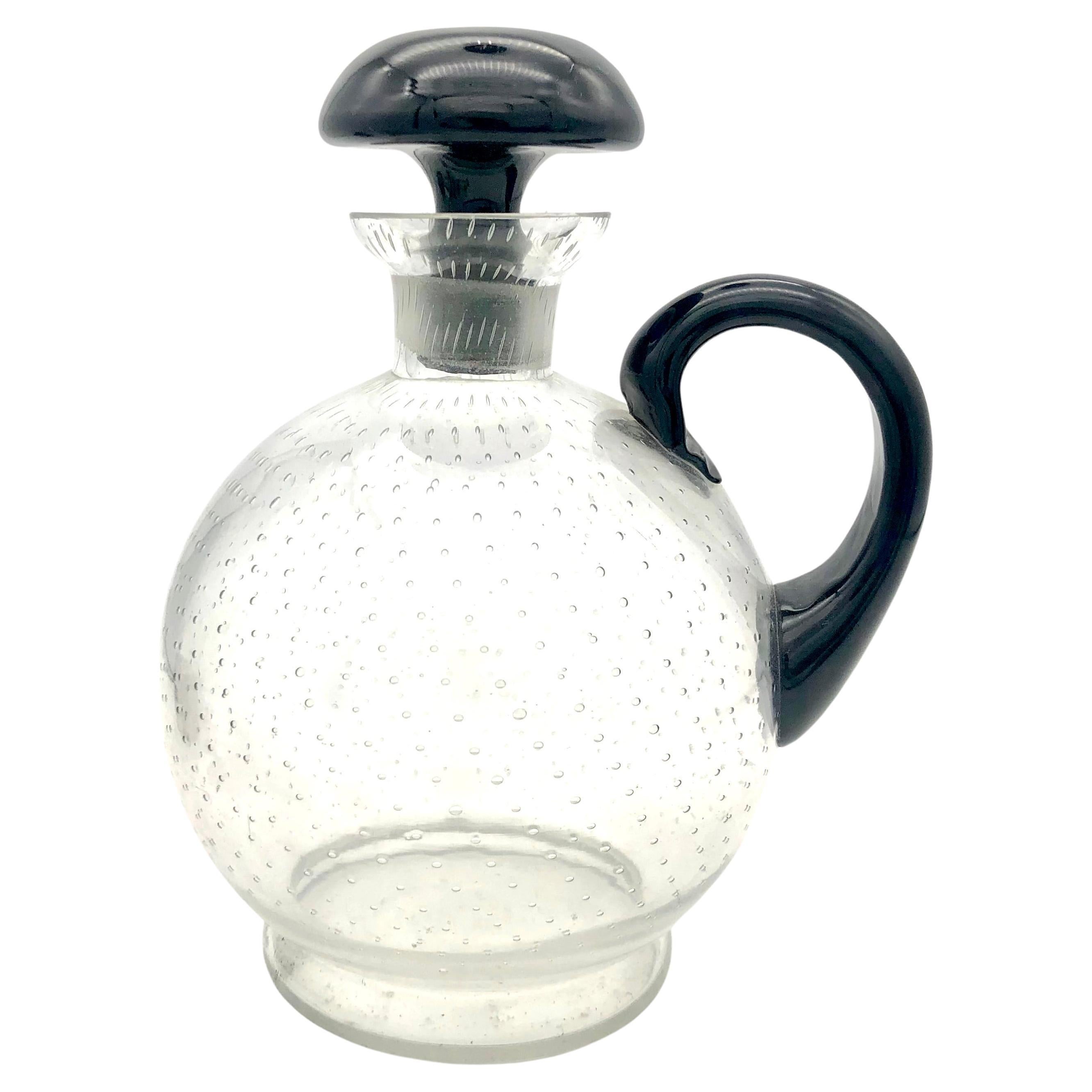 Mid-Century-Glas Dekanter Klarglas aus der Mitte des Jahrhunderts mit Luftblasenverzierung  im Angebot