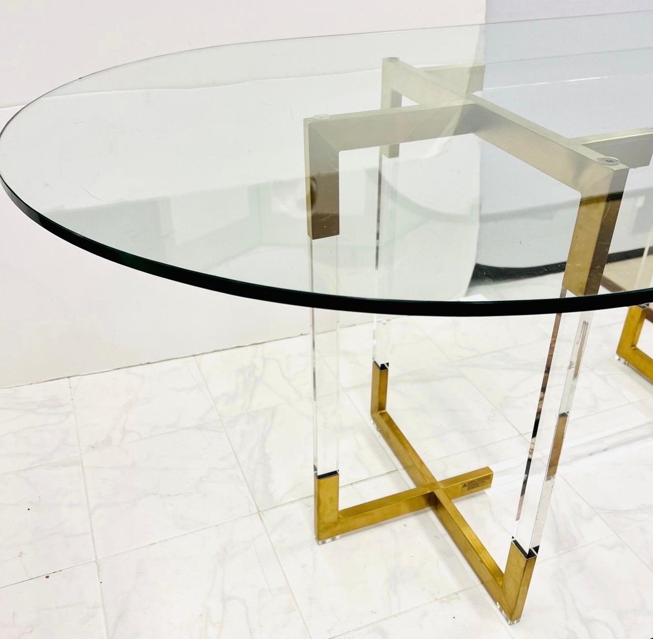 Mid Century Glass Dining Table With Brass and Lucite Base at 1stDibs