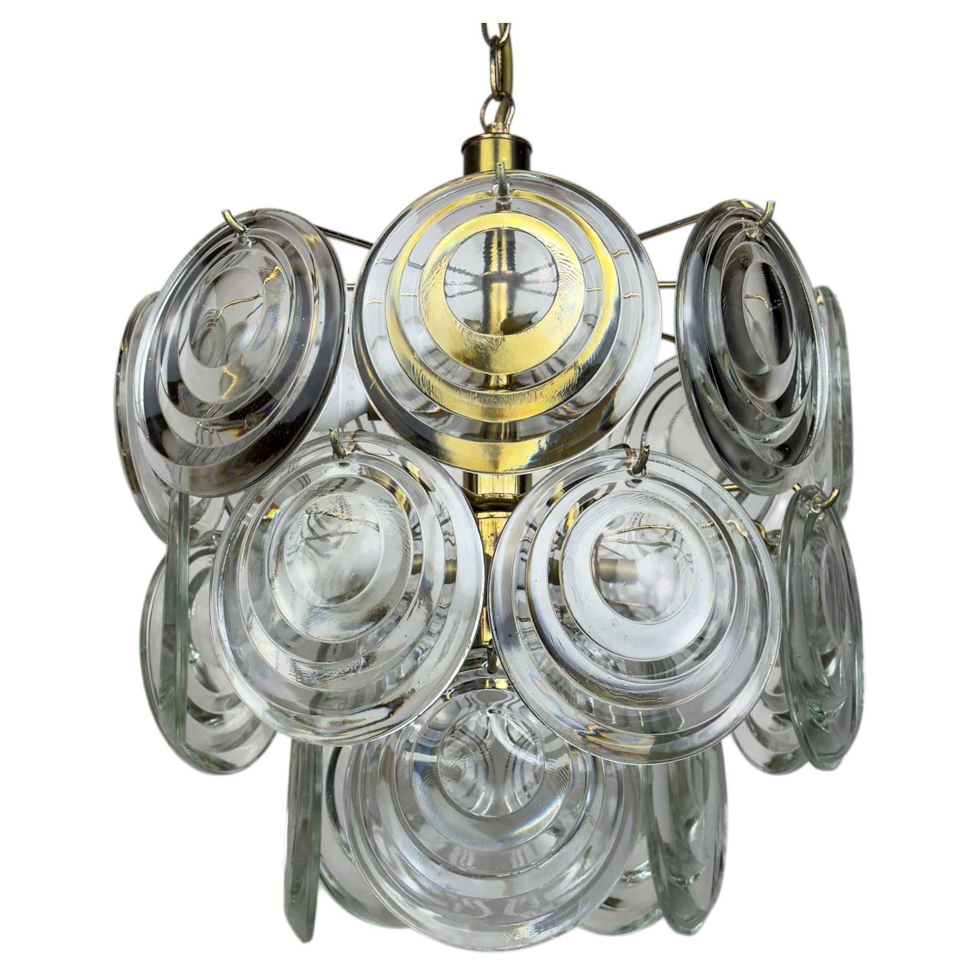 Mid-century glass disc chandelier, Italy 1970s