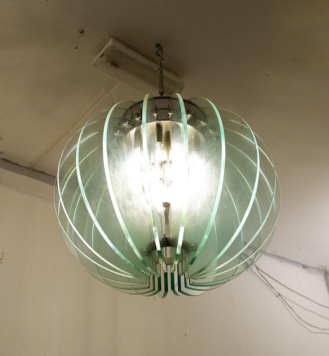 Mid-Century Glass Discs Suspension by School of Max Ingrand, Italy, 1960s For Sale 1