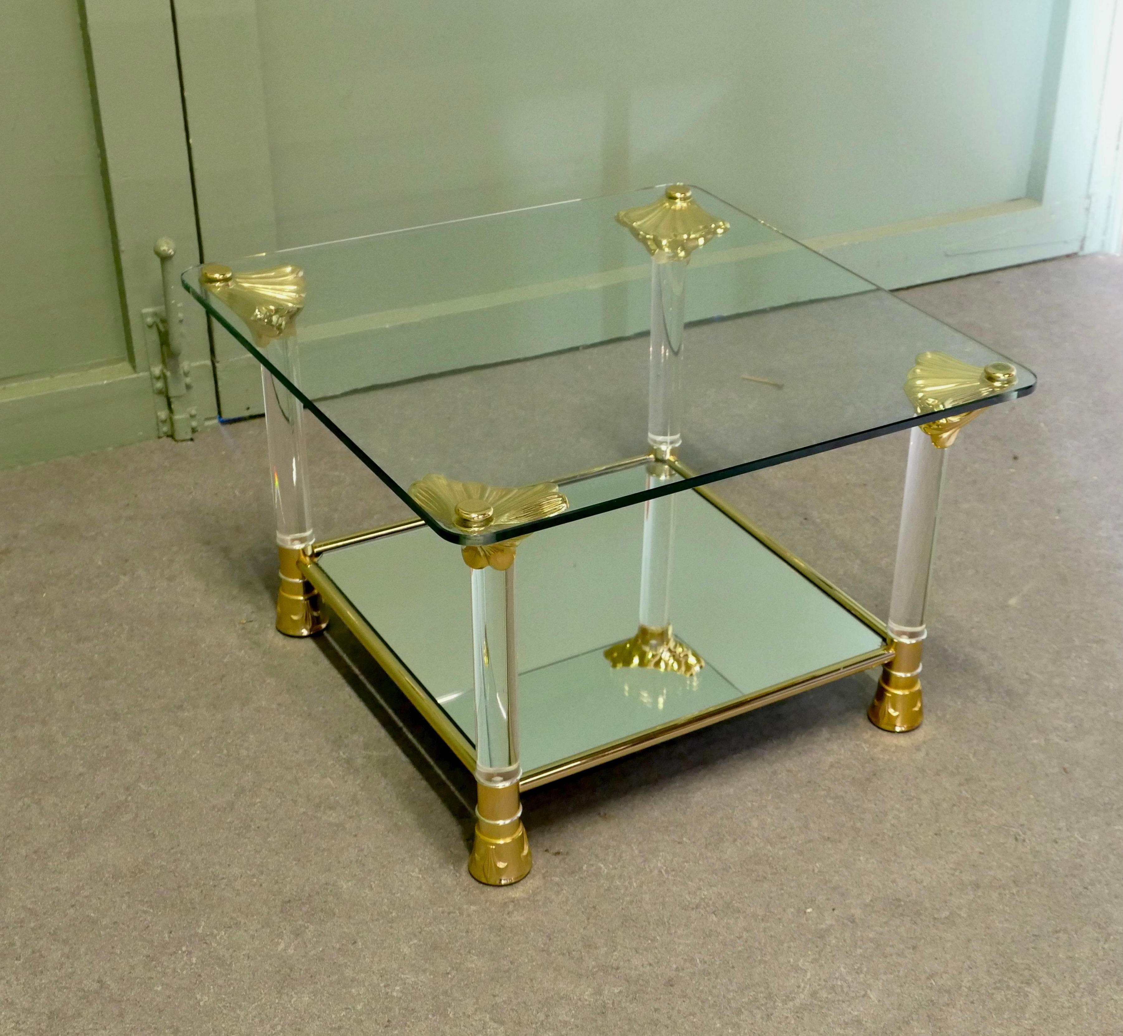 Verre Chariot à boissons en verre du milieu du siècle et table d'appoint assortie en vente