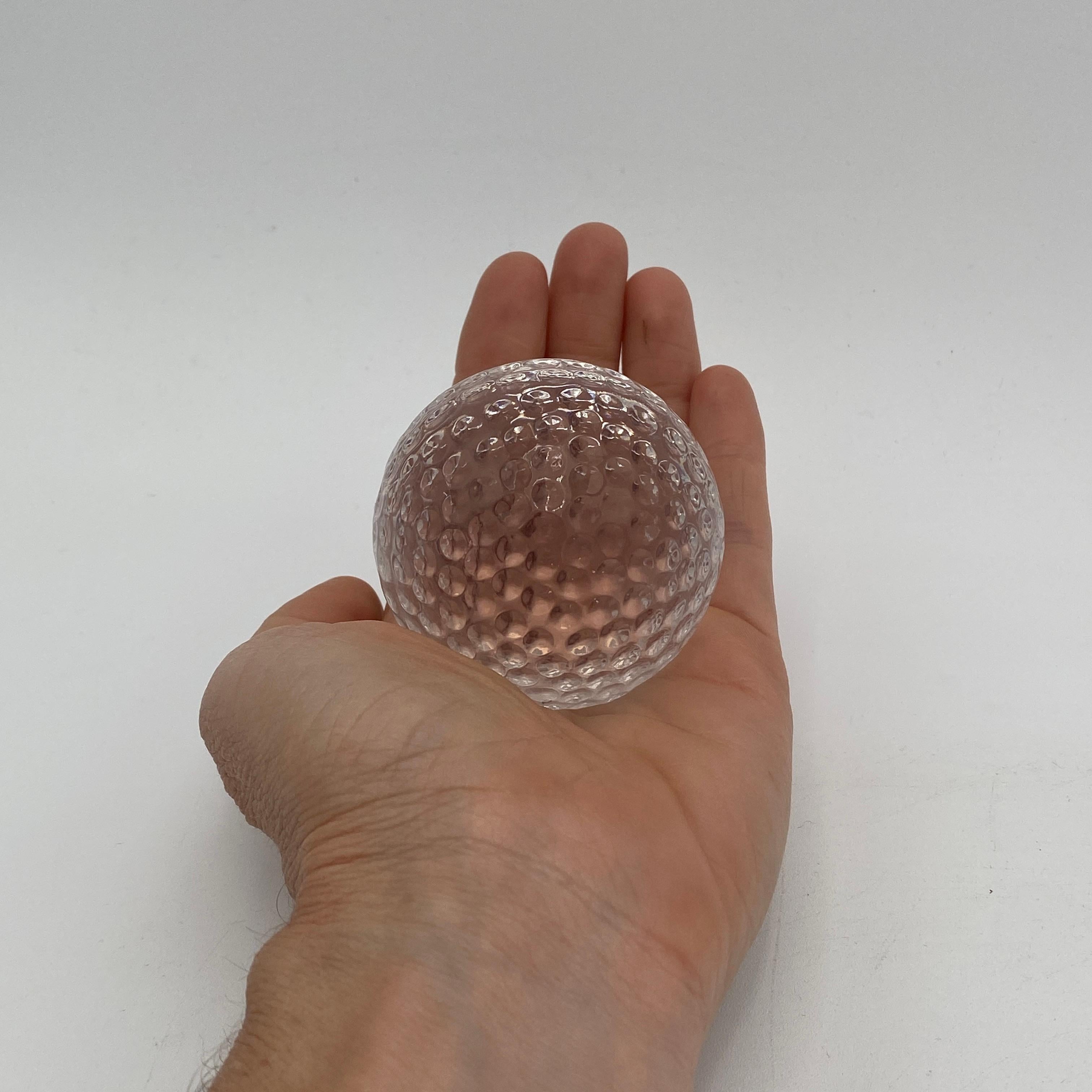 Swedish Mid Century Glass Golf Ball Paperweight by Orrefors Sweden 1960s For Sale
