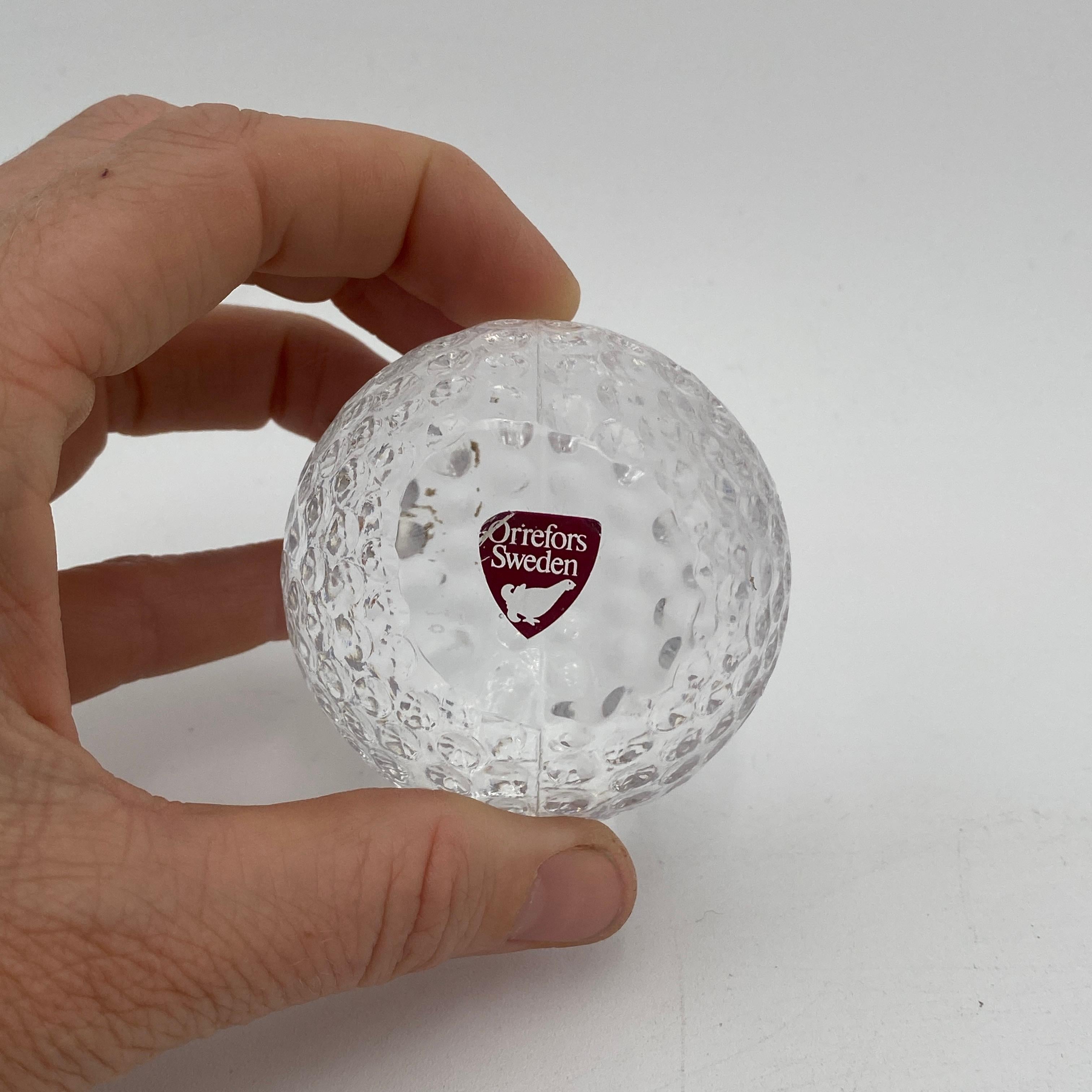 Mid Century Glass Golf Ball Paperweight by Orrefors Sweden 1960s In Good Condition For Sale In San Juan Capistrano, CA