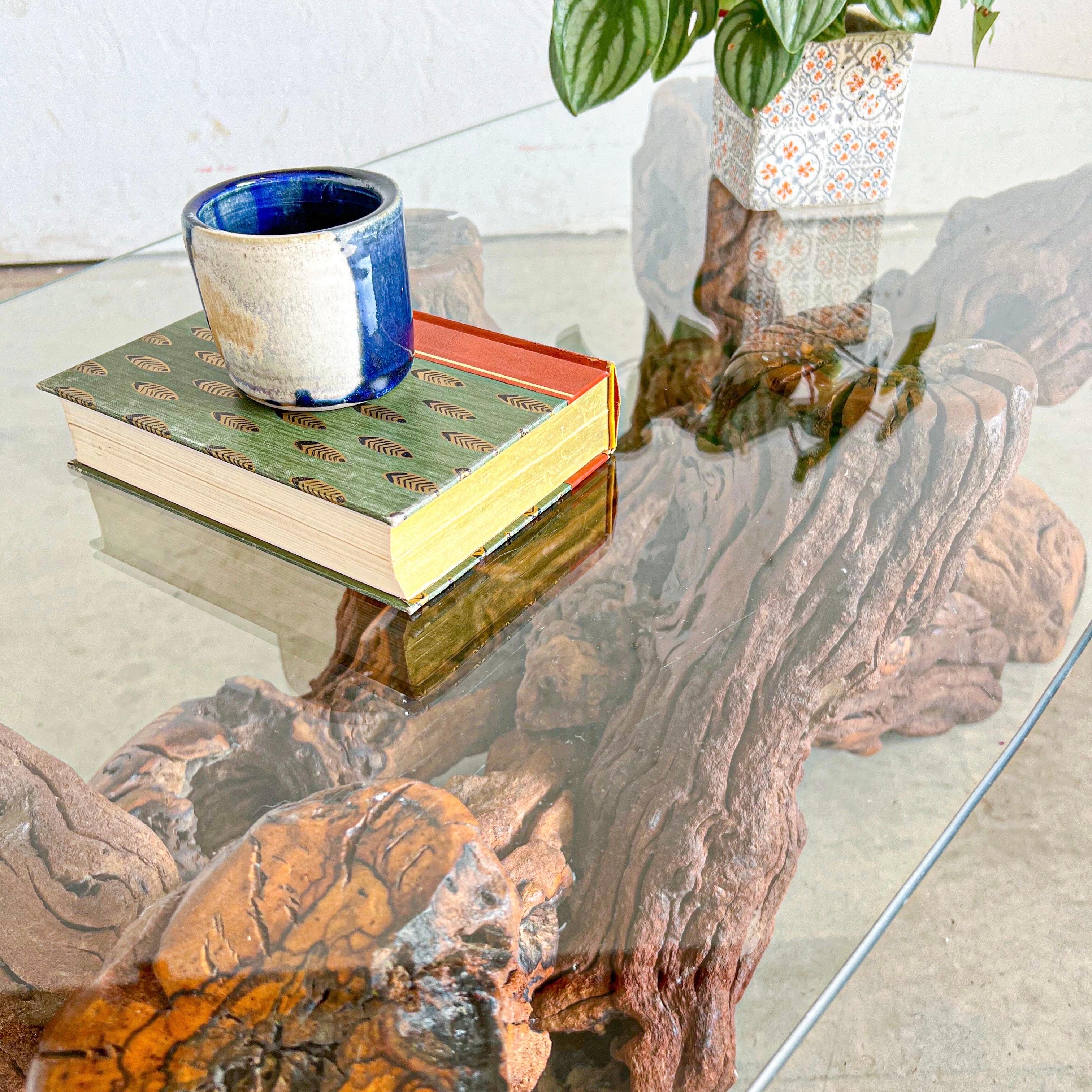 Wood Mid-Century Glass / Grapevine Coffee Table