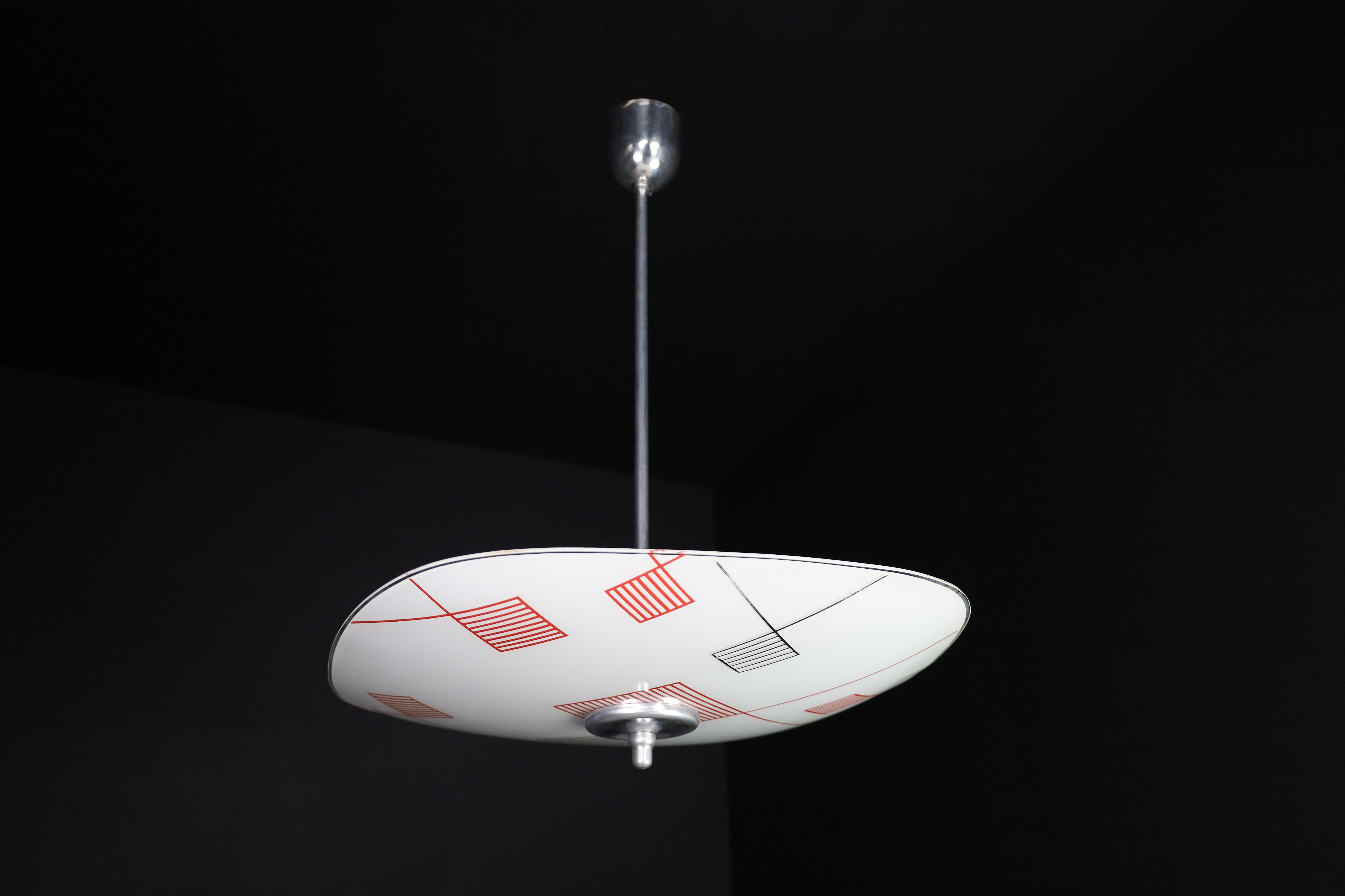 Metal Mid-Century Glass Hanging Pendant Lamp Brussels World Expo 1958 (5115) For Sale