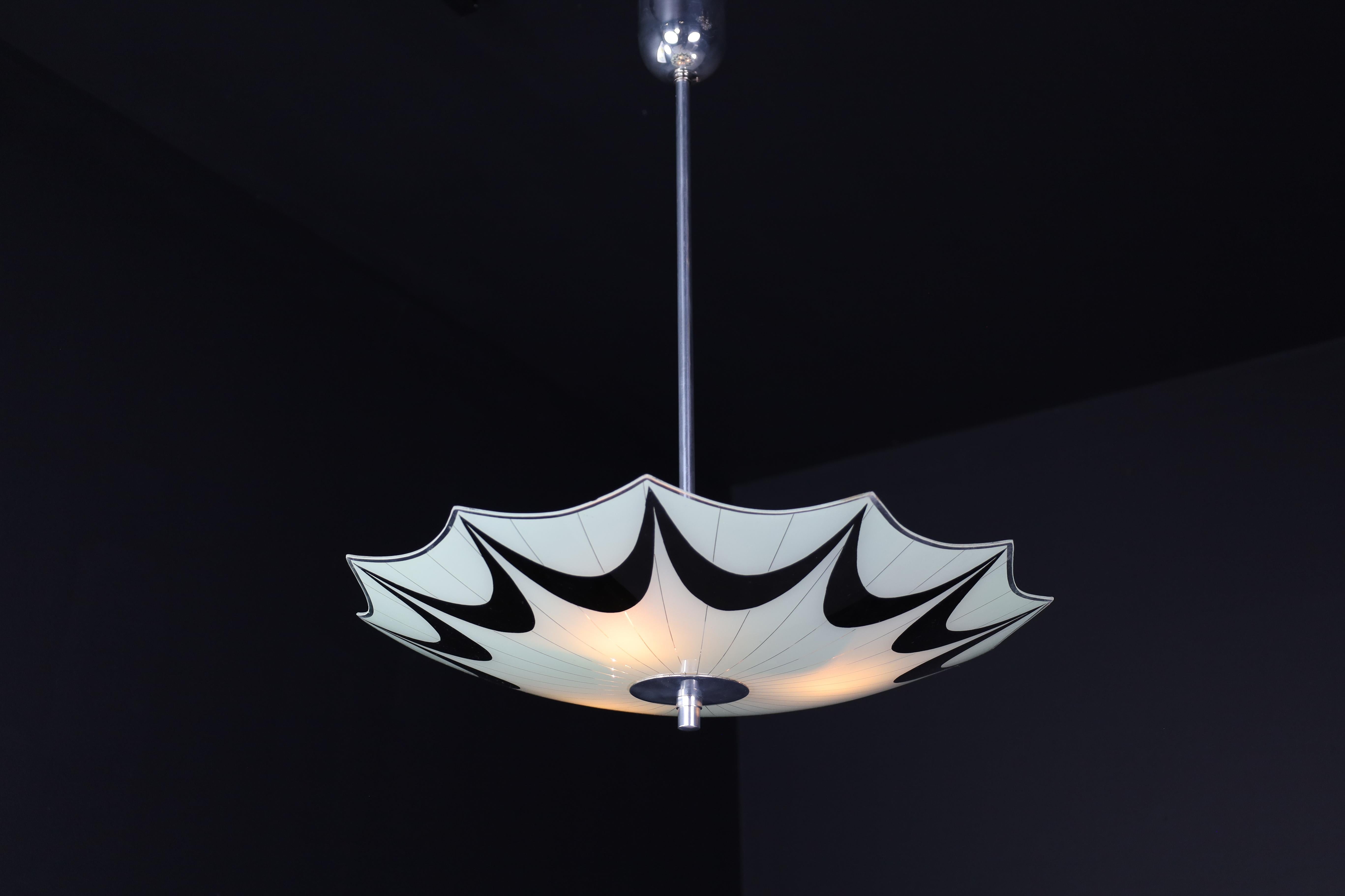 Metal Mid-Century Glass Hanging Pendant Lamp Brussels World Expo 1958 