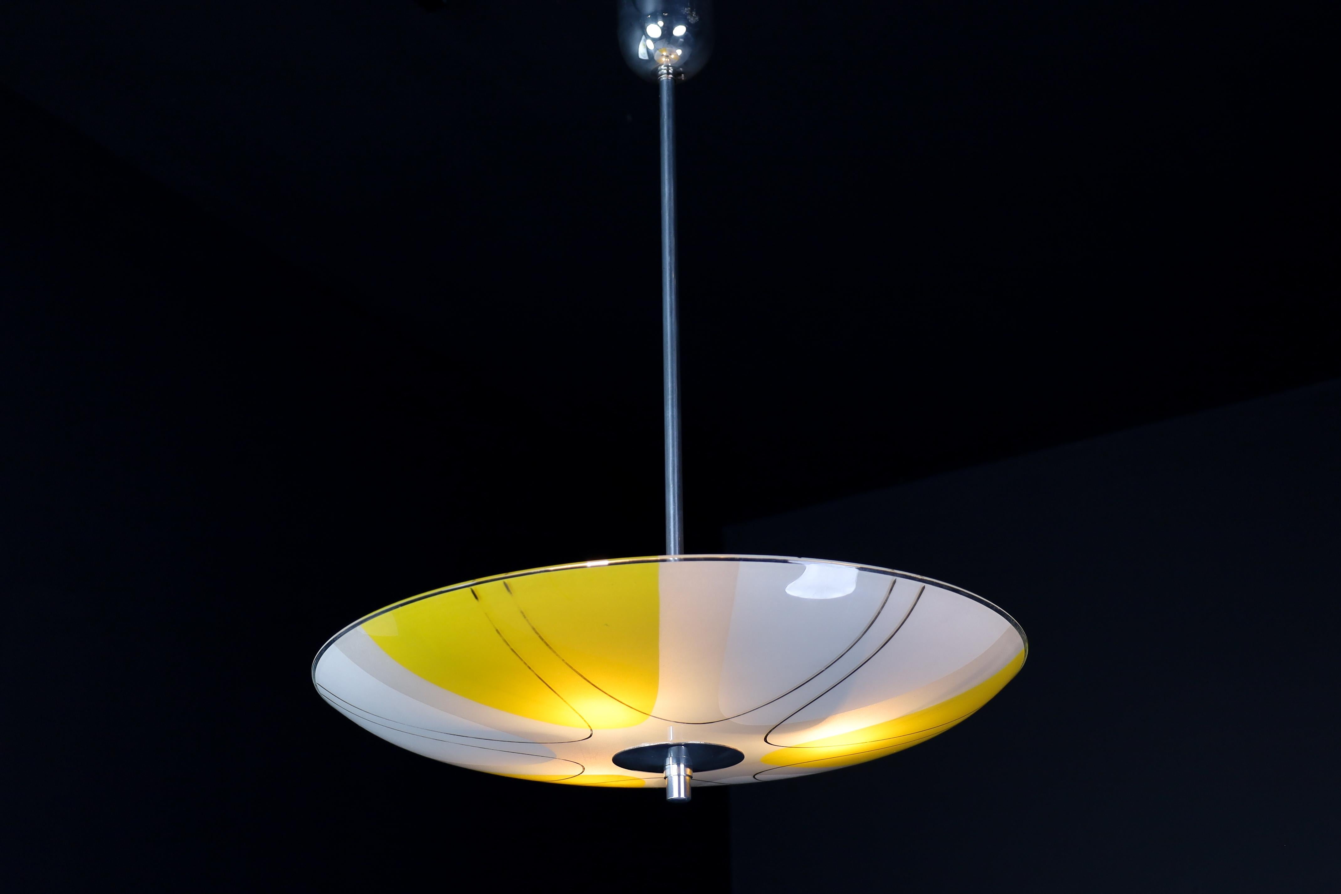 Metal Mid-Century Glass Hanging Pendant Lamp Brussels World Expo 1958 