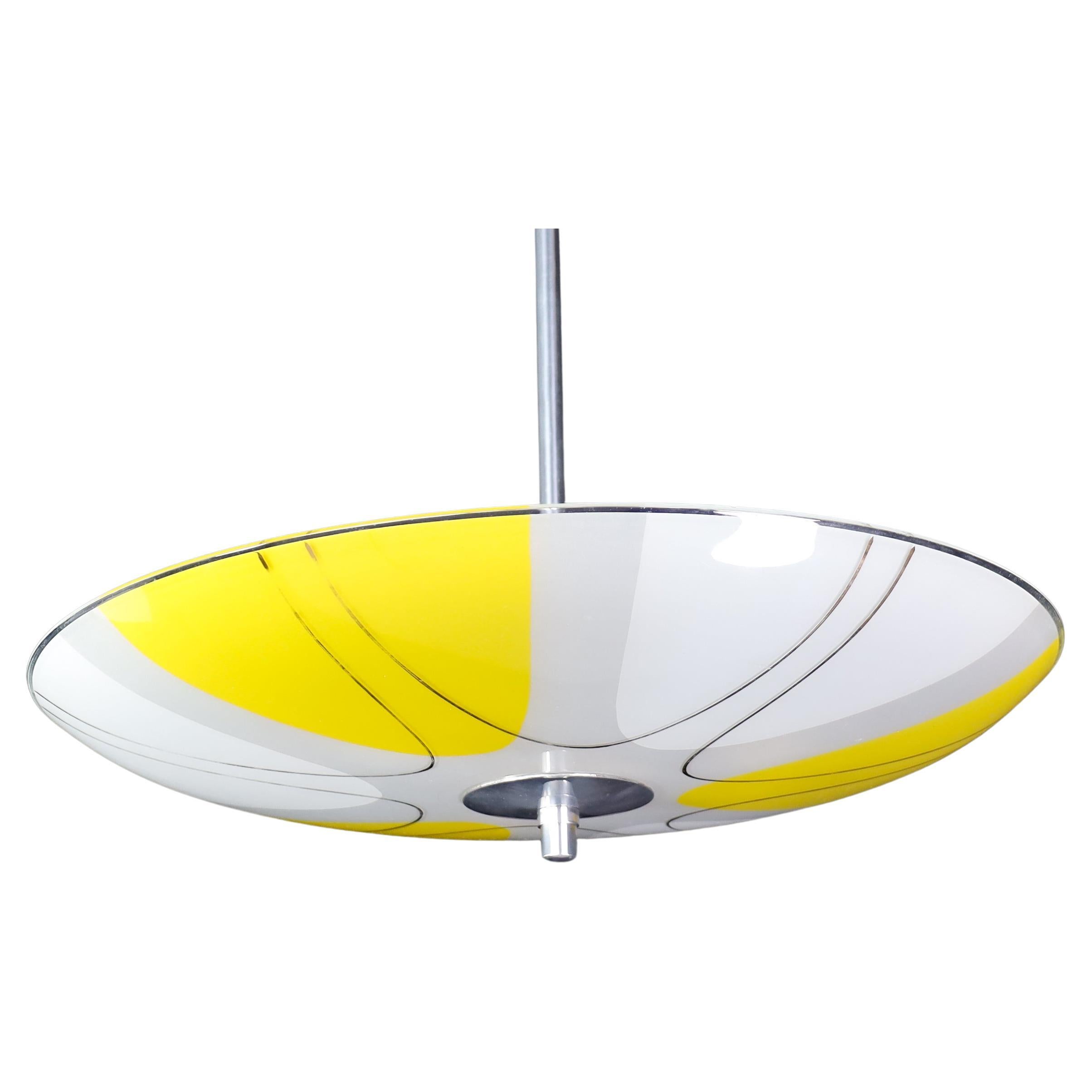 Mid-Century Glass Hanging Pendant Lamp Brussels World Expo 1958 " Yellow space " For Sale