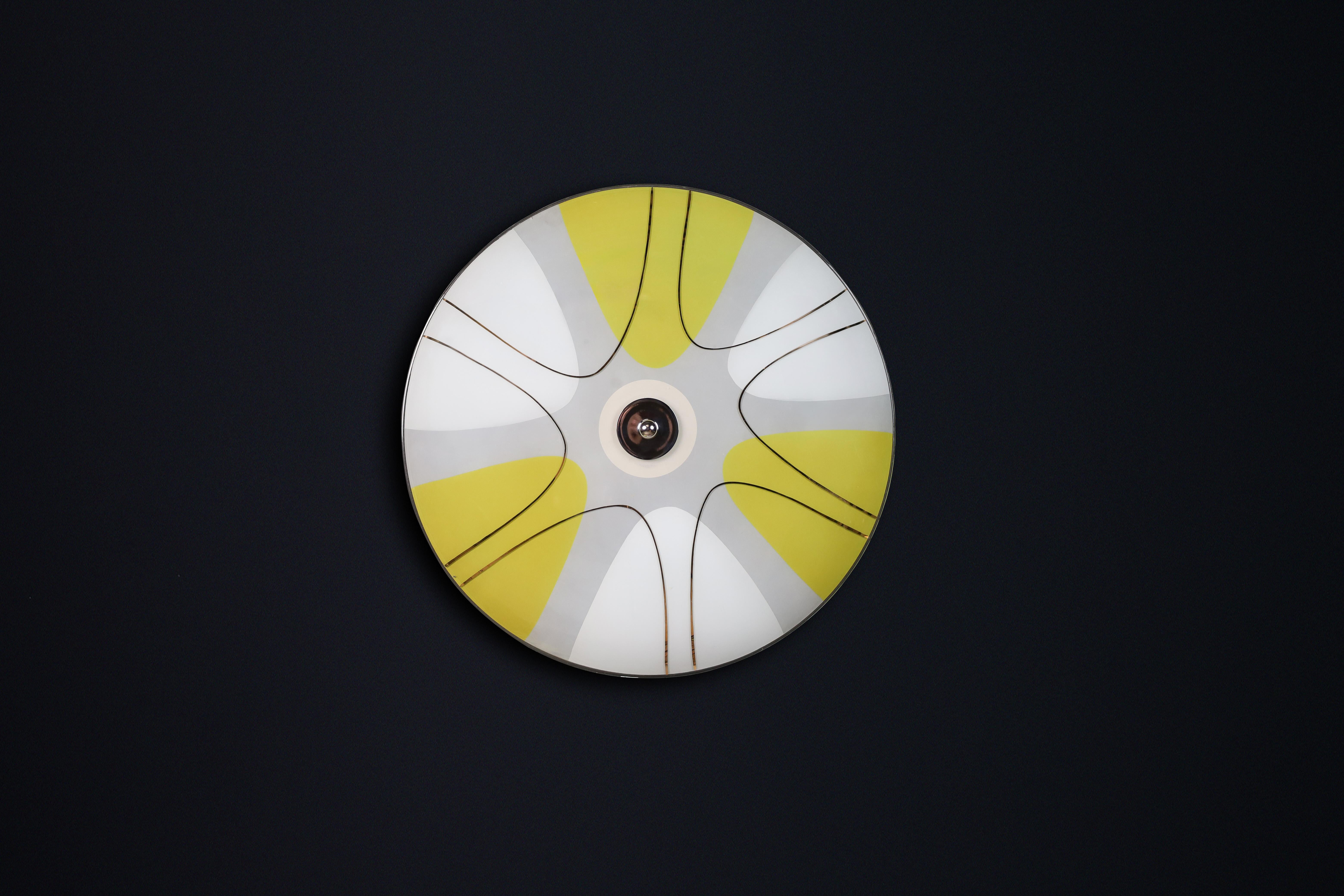 Mid-Century Glass Hanging Pendant Lamp or Wall Light Brussels World Expo 1958 (no:2)

This lighting is a stunning example of mid-century design and graphics, showcased at the Czechoslovakia Pavilion during the Brussels World Fair 1958. The lampshade