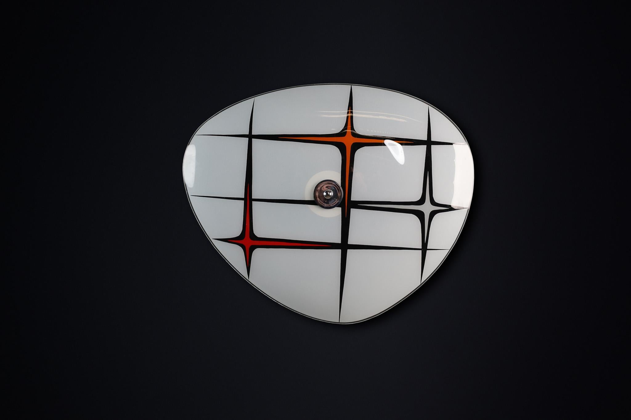 Mid-Century Glass Hanging Pendant Lamp or Wall Light Brussels World Expo 1958 (no:37)

This lighting is a stunning example of mid-century design and graphics, showcased at the Czechoslovakia Pavilion during the Brussels World Fair 1958. The