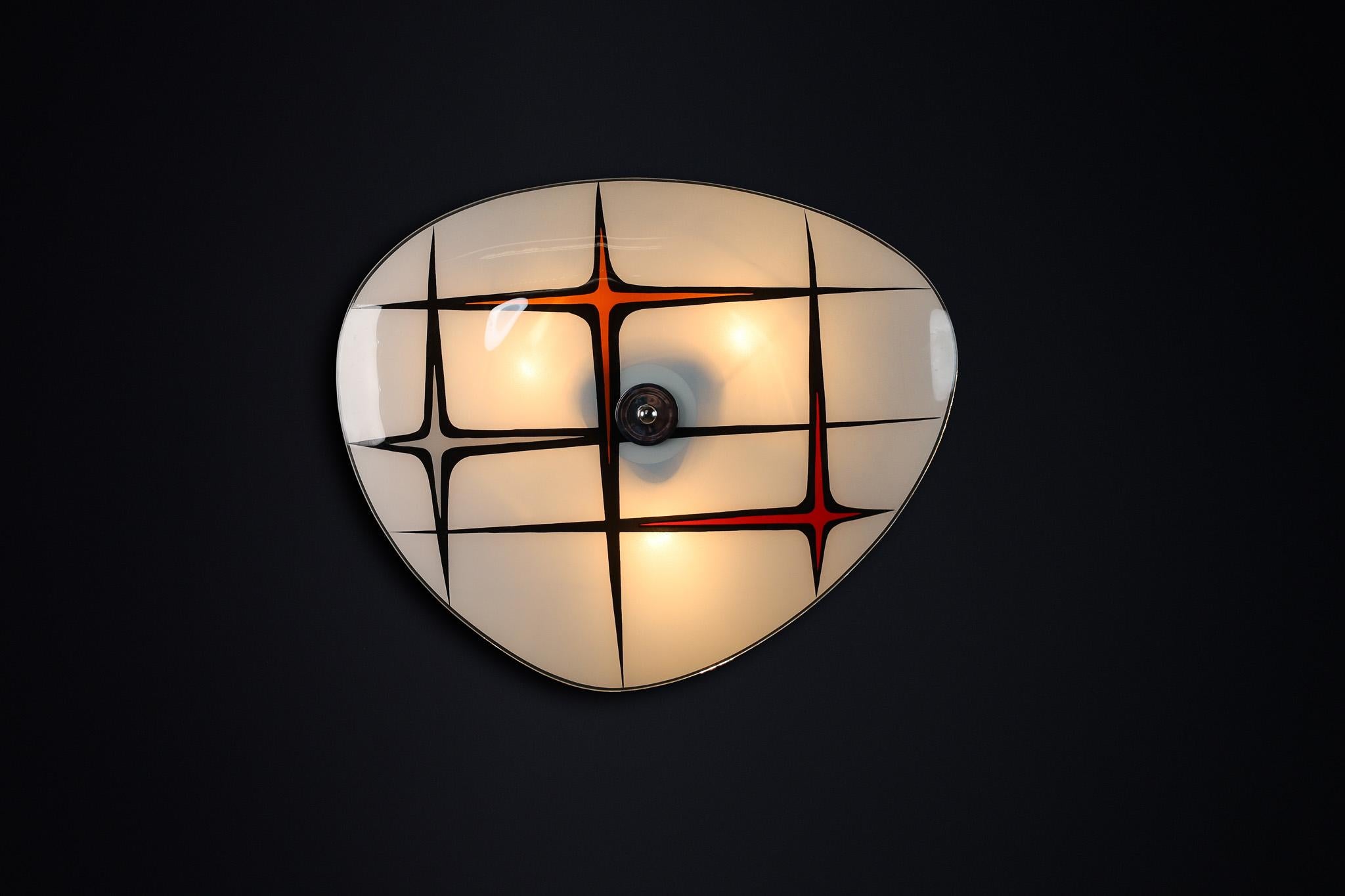 Mid-Century Glass Hanging Pendant or Wall Light Brussels World Expo 1958 (no37) In Distressed Condition For Sale In Almelo, NL