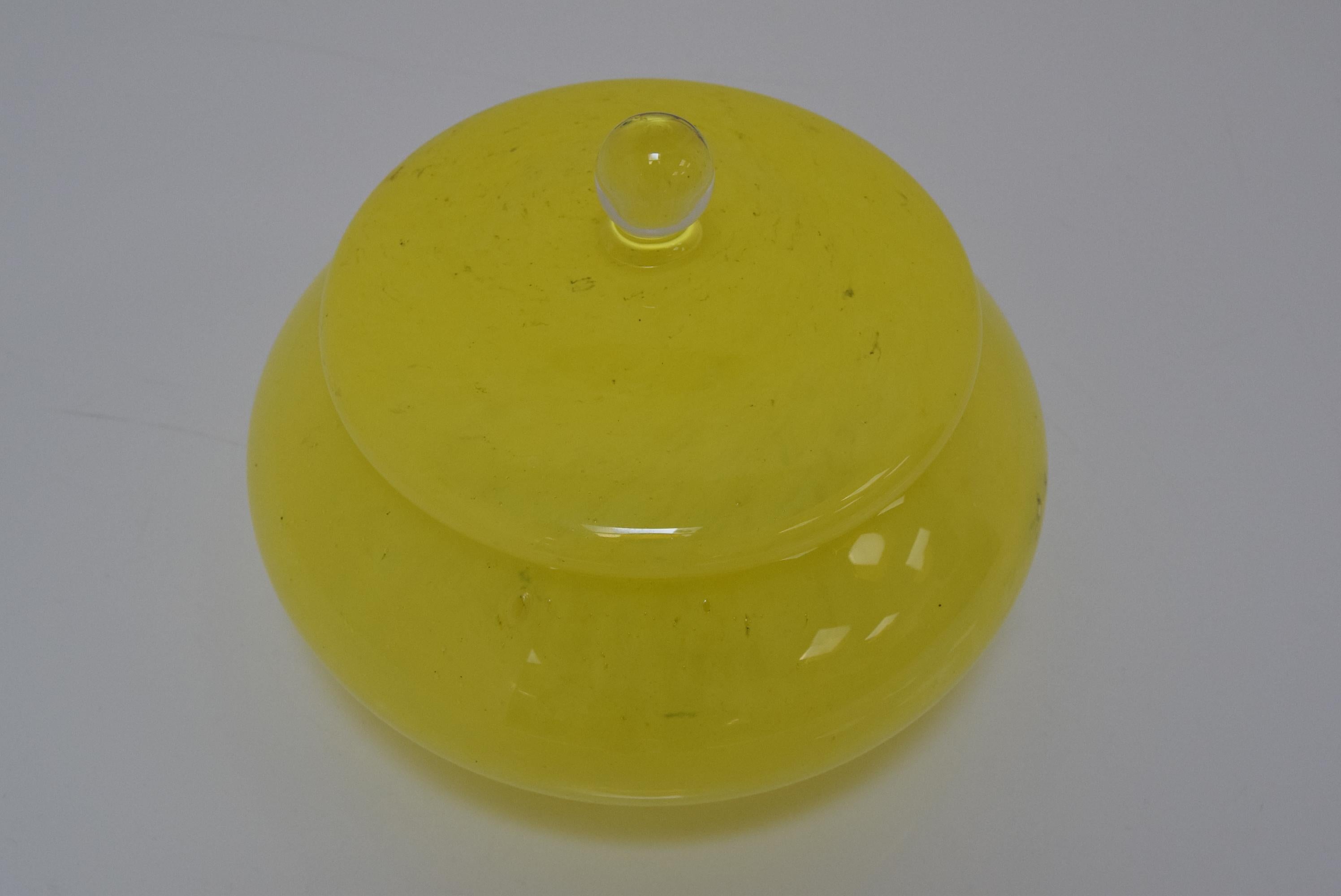 Czech Midcentury Glass Jar, Glasswork Novy Bor, 1960s For Sale