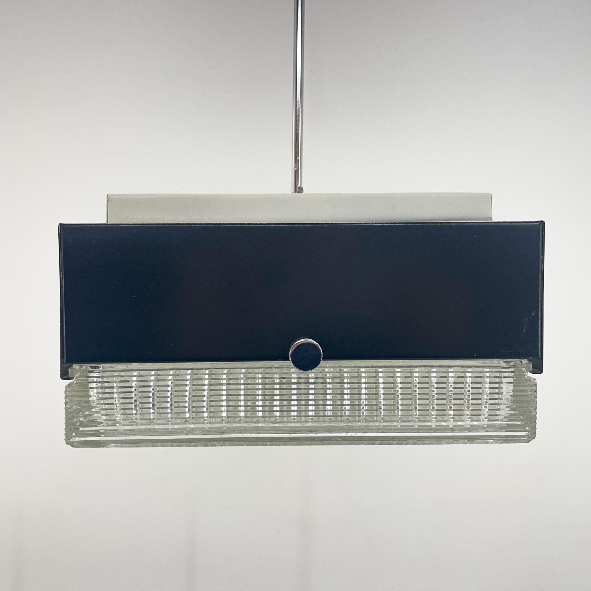 Mid-Century Modern Mid-Century Glass & Metal Sqare Pendant Light by Napako, Czechoslovakia For Sale