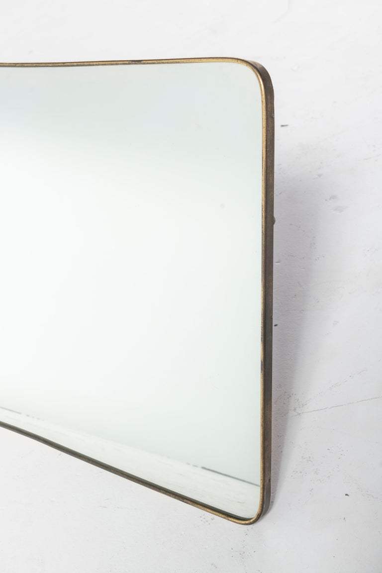 MidCentury Glass Mirror with Brass Edges For Sale at 1stDibs