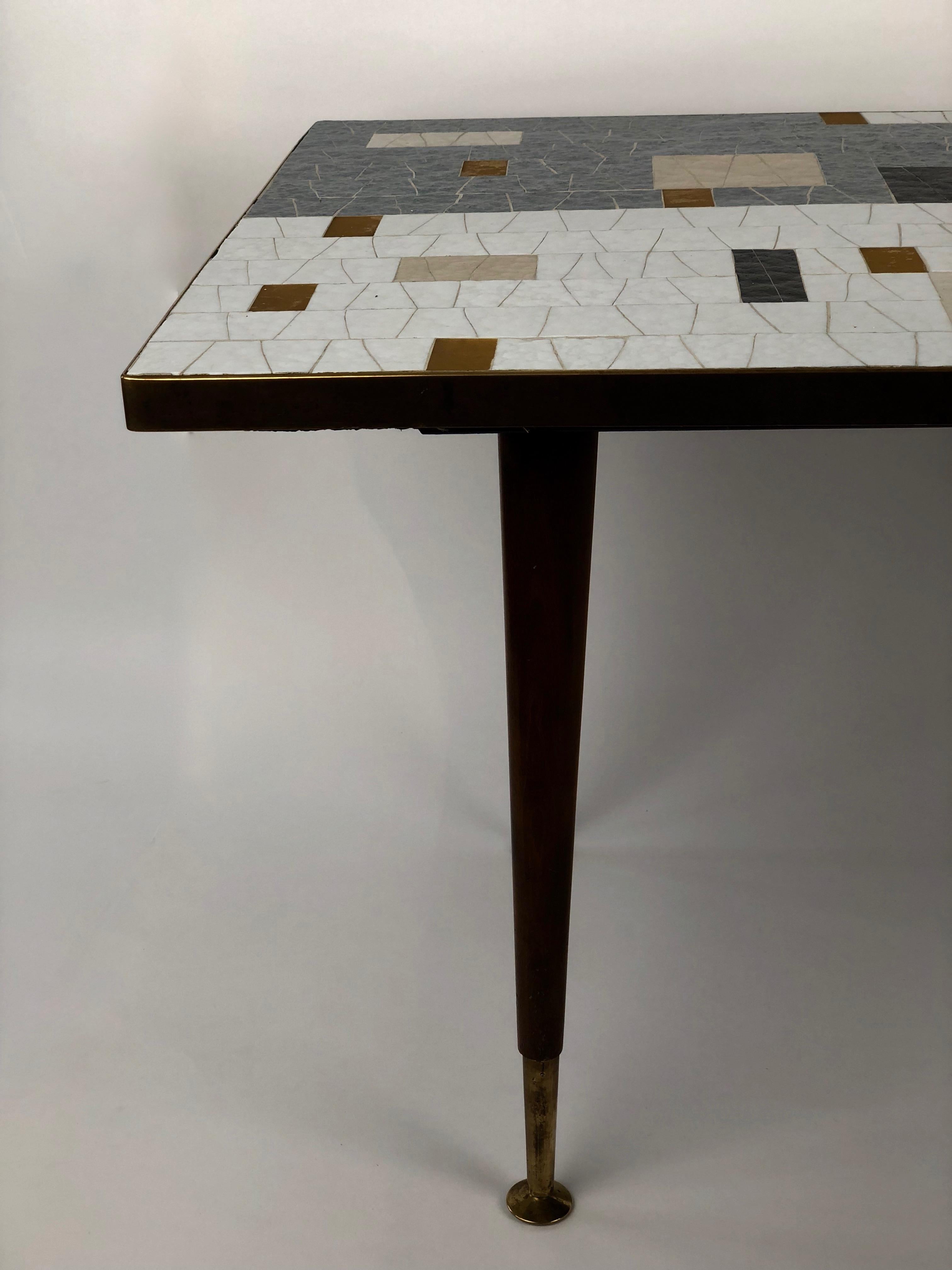 Mid-Century, Glass Mosaic, Couch Table in Black & White and Grey & Gold For Sale 5