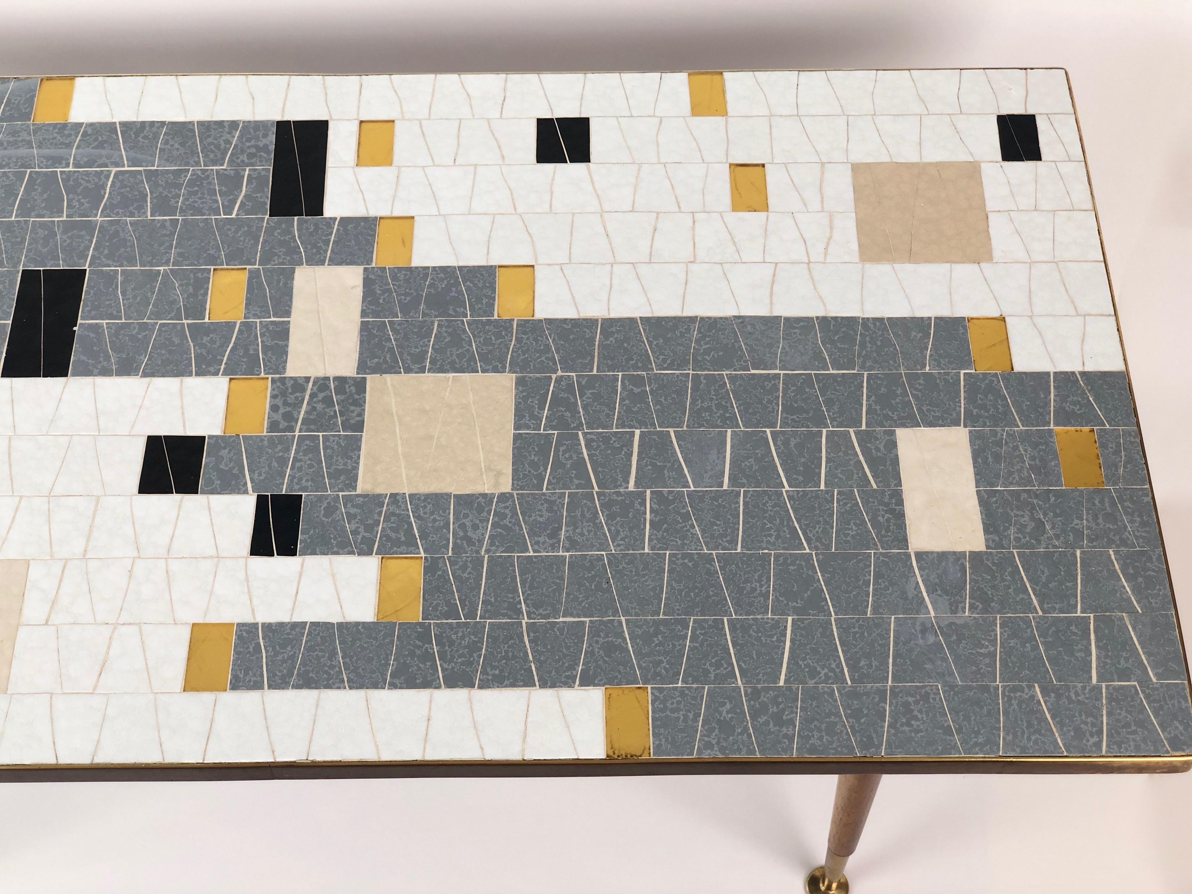Danish Mid-Century, Glass Mosaic, Couch Table in Black & White and Grey & Gold For Sale