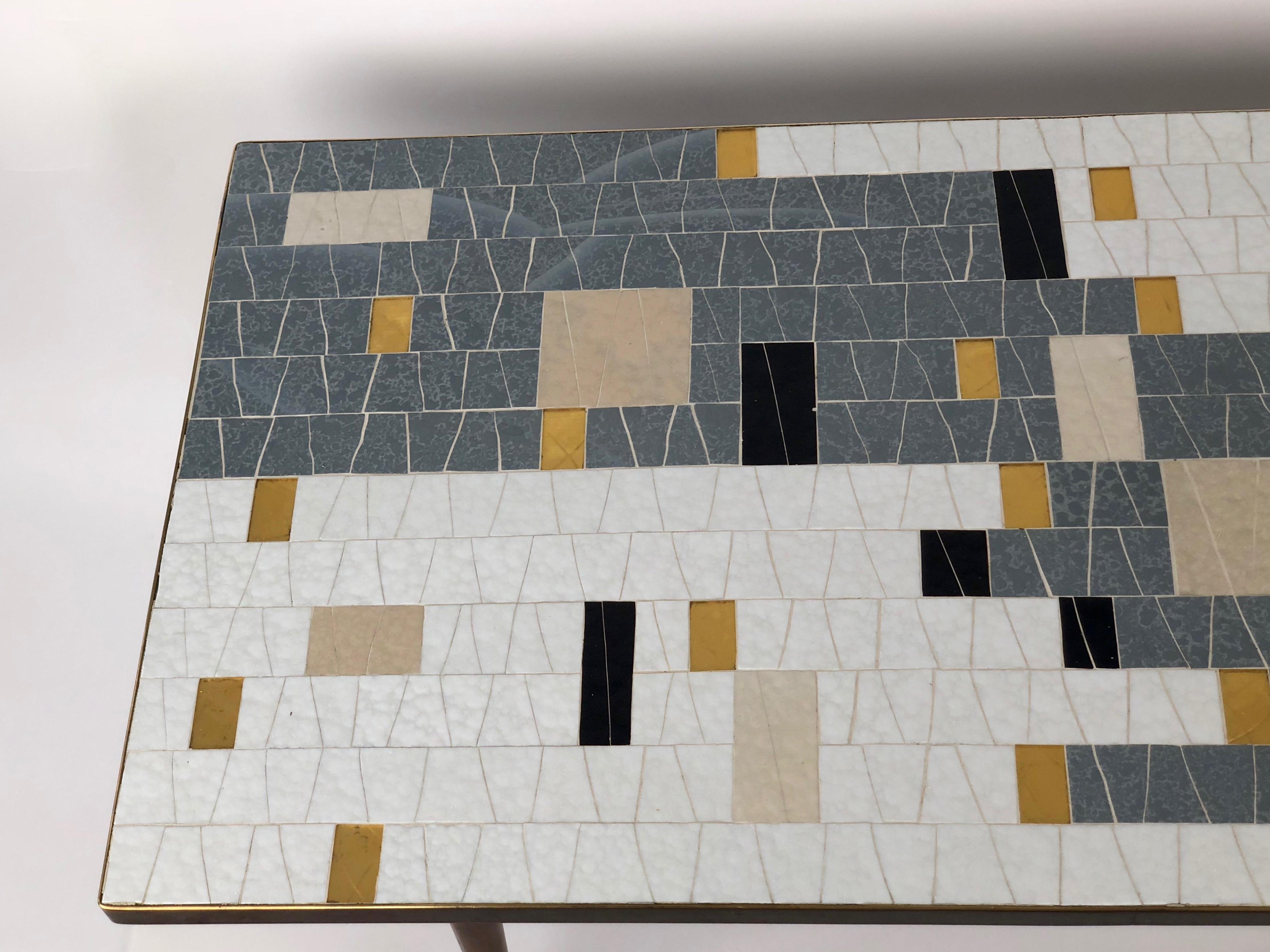 Mid-Century, Glass Mosaic, Couch Table in Black & White and Grey & Gold In Good Condition For Sale In Vienna, Austria