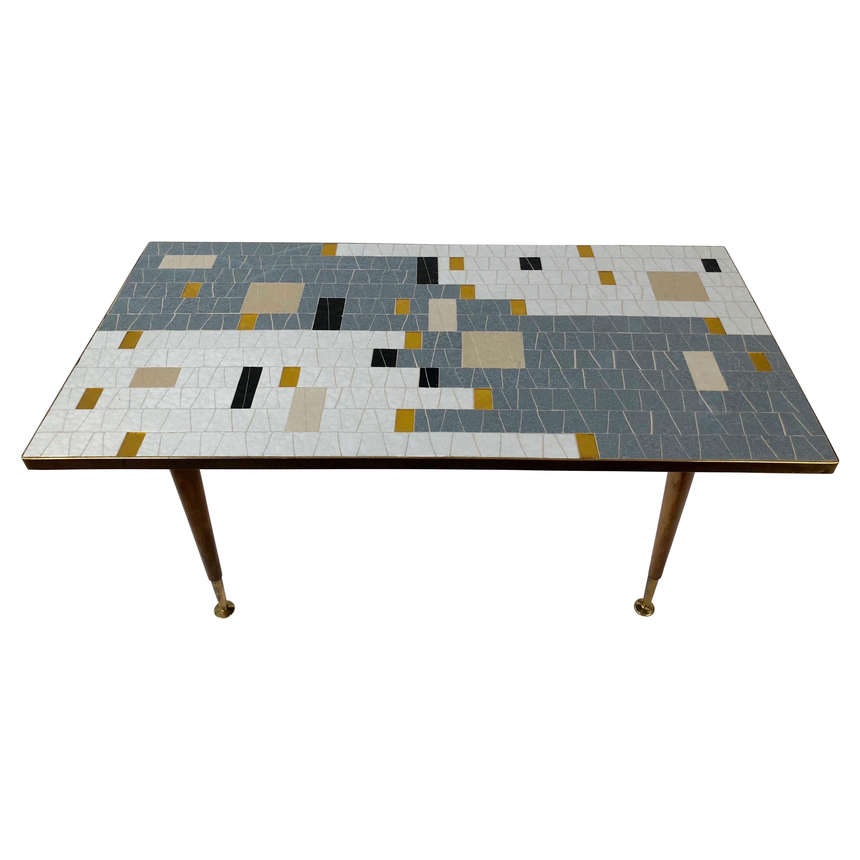 Mid-Century, Glass Mosaic, Couch Table in Black & White and Grey & Gold For Sale