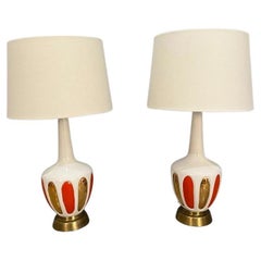 Mid-Century Glas Orange und Gold Tischlampen Paar