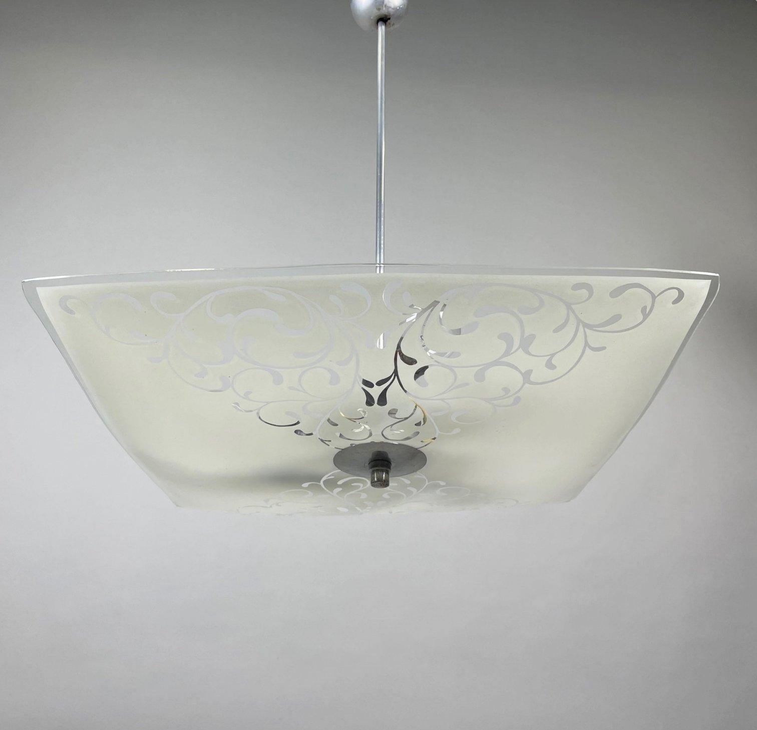 Mid Century Glass Pendant by Napako, Czechoslovakia, 1960's For Sale 1
