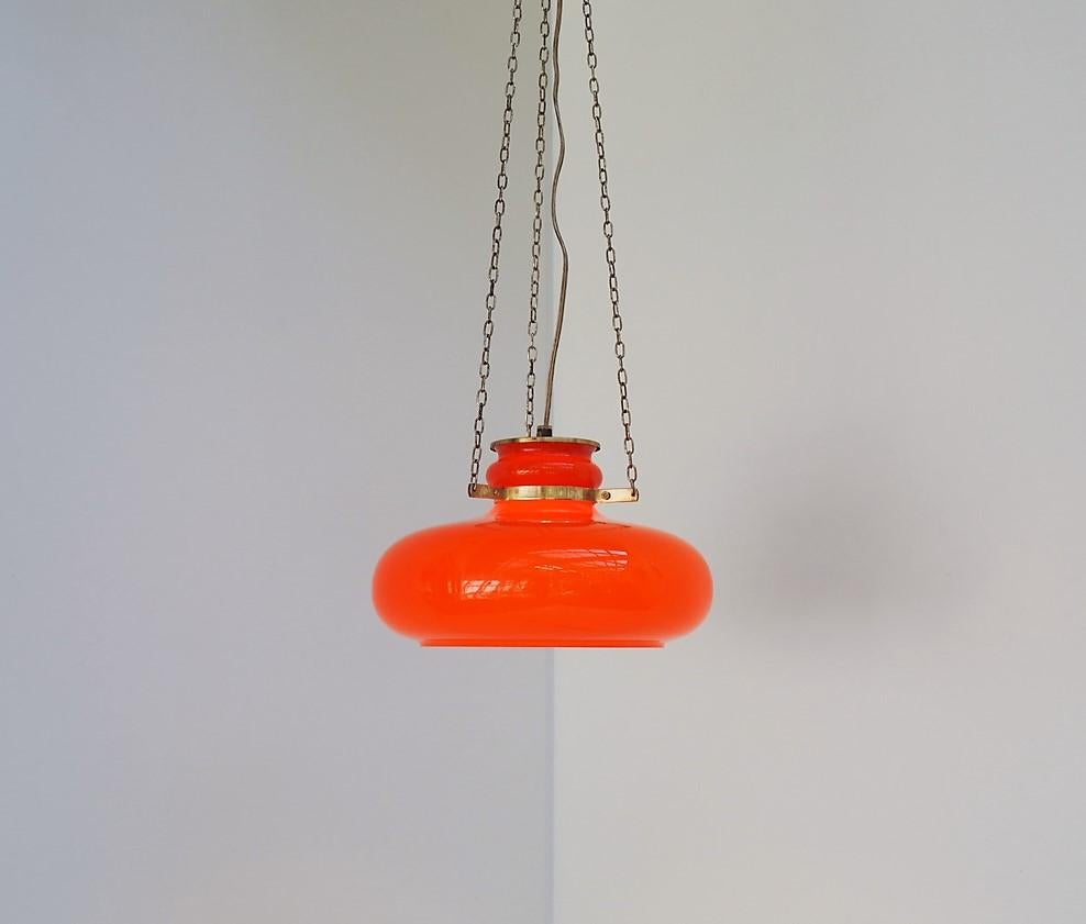 Scandinavian Modern Mid-Century Glass Pendant in Orange Danish Design by Vitrika, 1960s For Sale